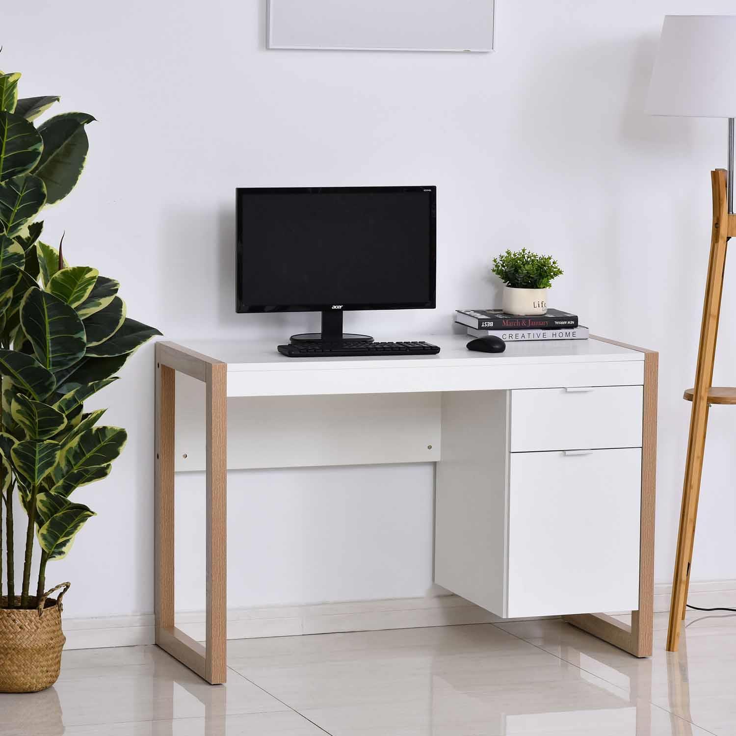 Mesa Computador LAGE, 112,5x50x75,5cm, Design Moderno, Madeira, Branco