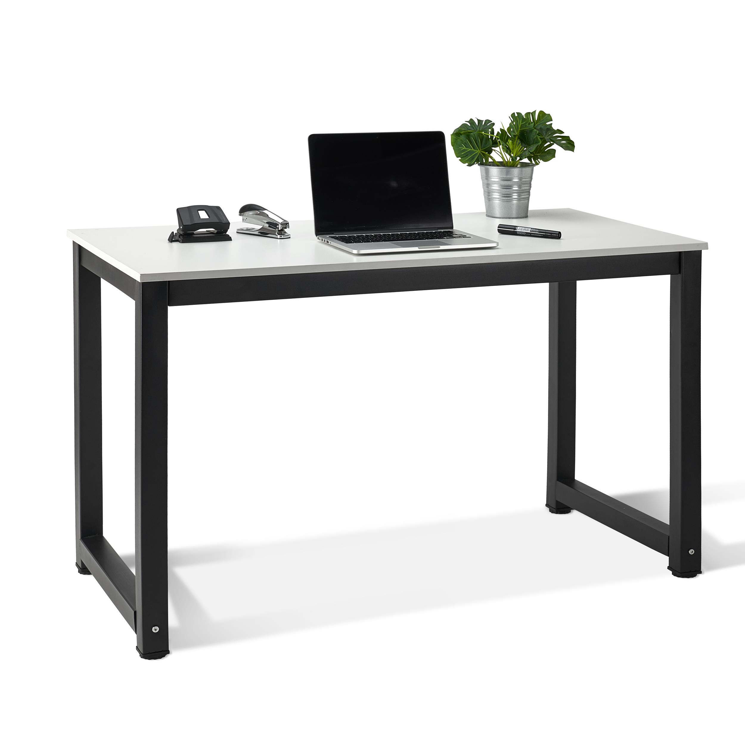 Mesa Para Computador DINA, 120x60x75cm, Madeira e Metal, Pernas Pretas, Cor Branco