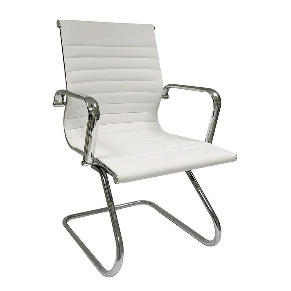 Cadeira de Visita DORIS V, Estrutura Metálica Cromada, Elegante Acabado, Em Pele Branca