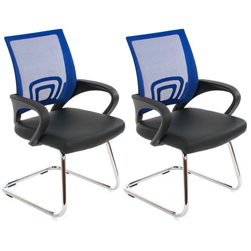 Lote 2 Cadeiras de Visita SEUL NET, Confortável, Em Malha e Pele, Cor Azul