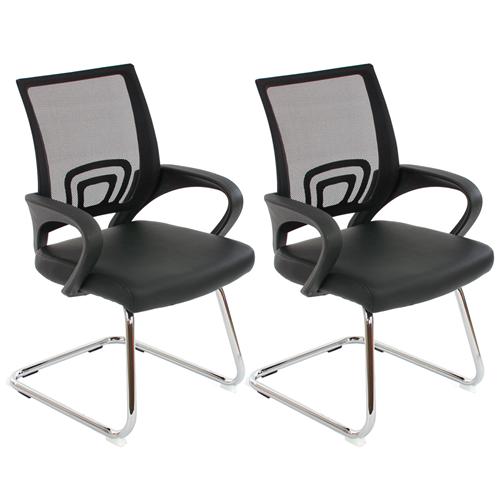 Lote 2 Cadeiras de Visita SEUL NET, Confortável, Em Malha e Pele, Cor Preto