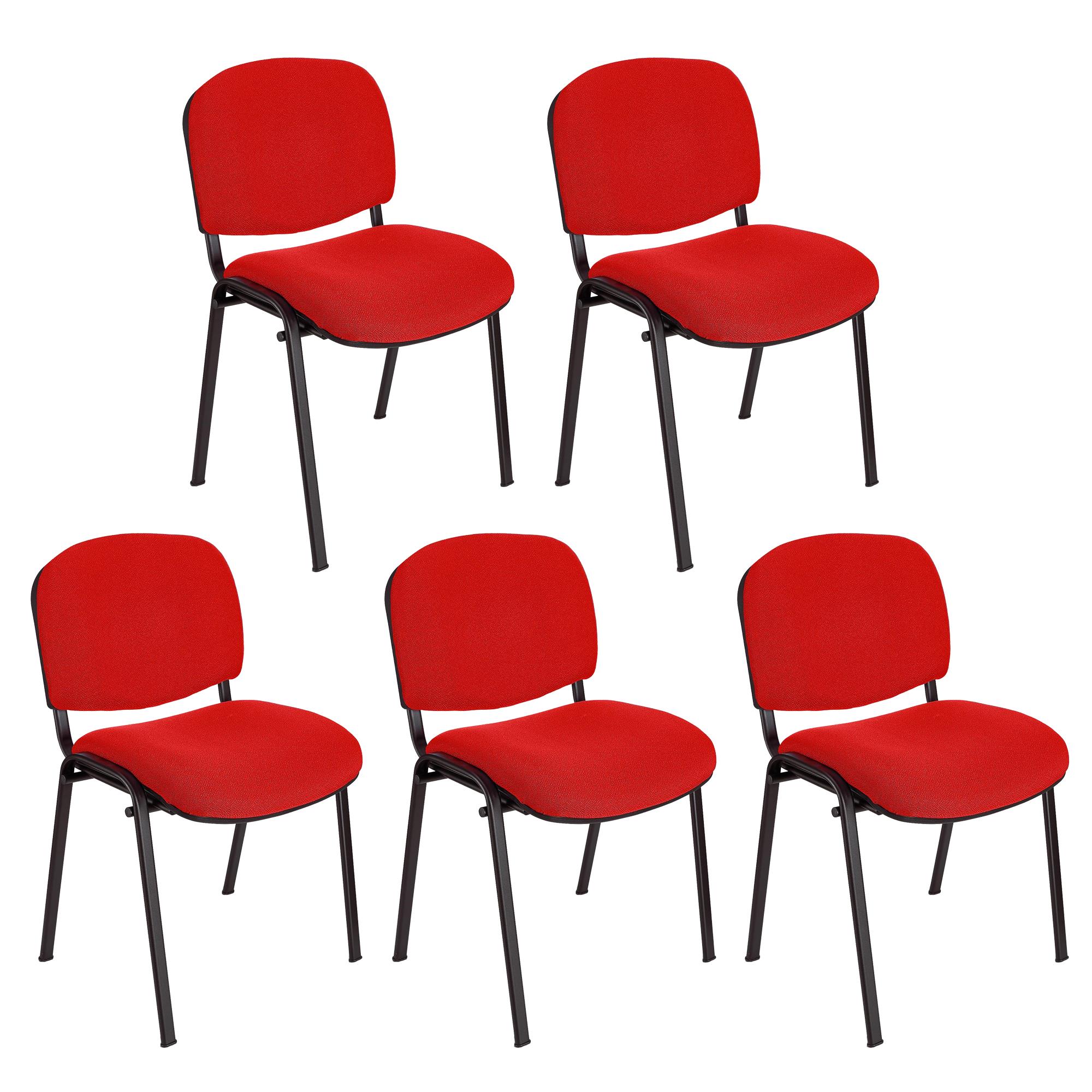 Lote 5 Cadeiras de Visita MOBY BASE, Confortável e Prática, Pernas Pretas, Cor Vermelho