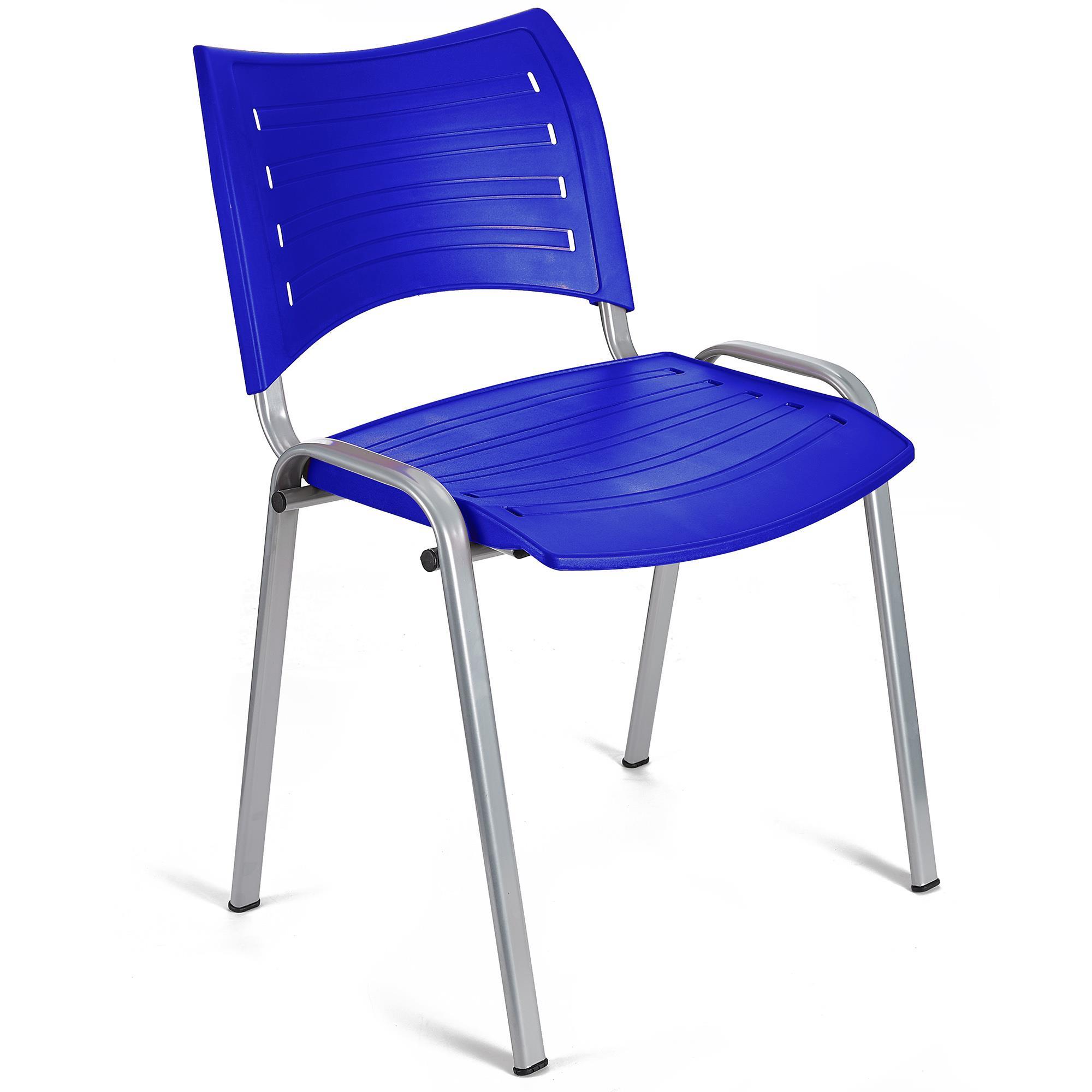Cadeira de Visita ELVA, Empilhável e Prática, Confortável, Pernas Cinza, Cor Azul