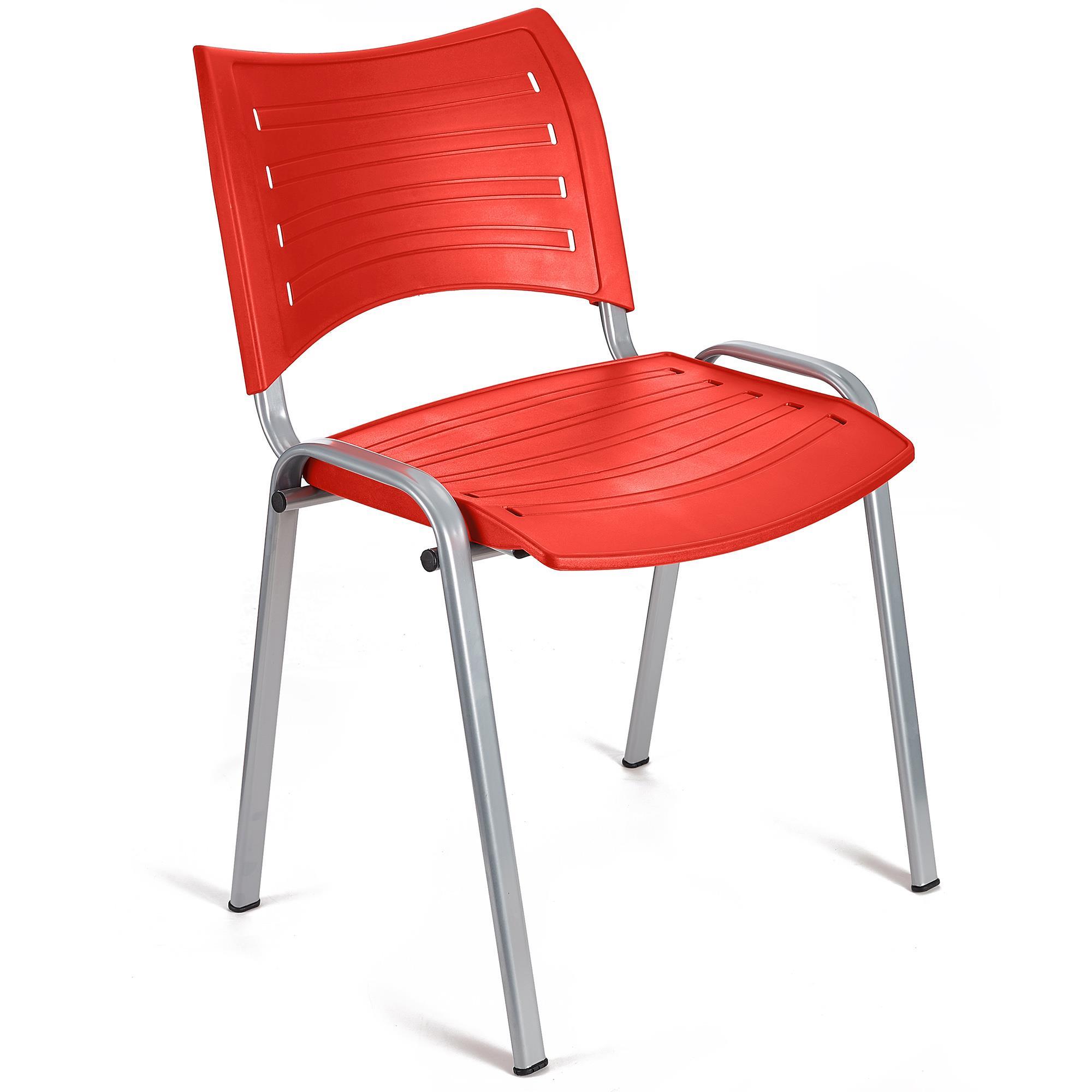 Cadeira de Visita ELVA, Empilhável e Prática, Confortável, Pernas Cinza, Cor Vermelho