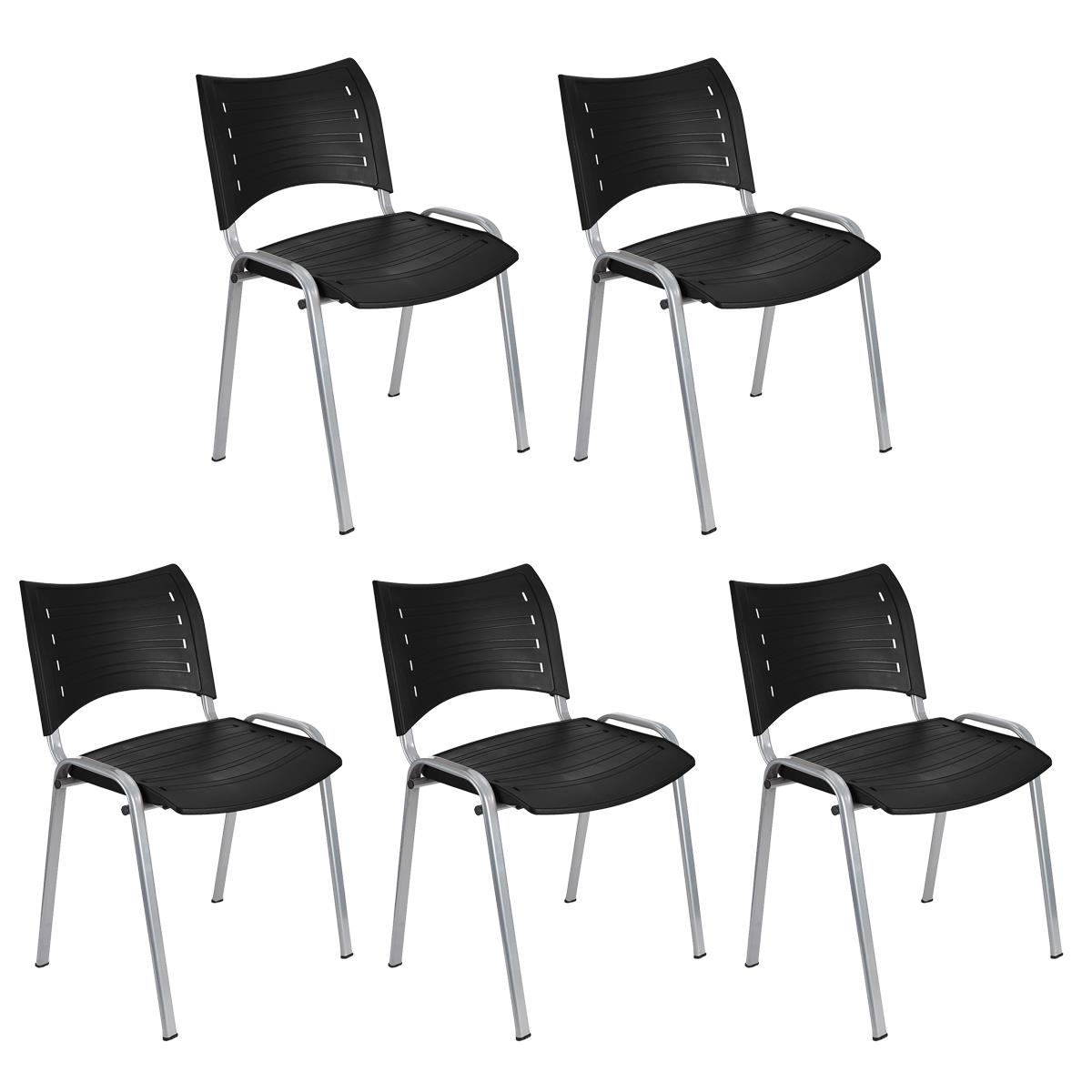 Lote 5 Cadeiras de Visita ELVA, Confortável e Prática, Pernas Cinza, Cor Preto