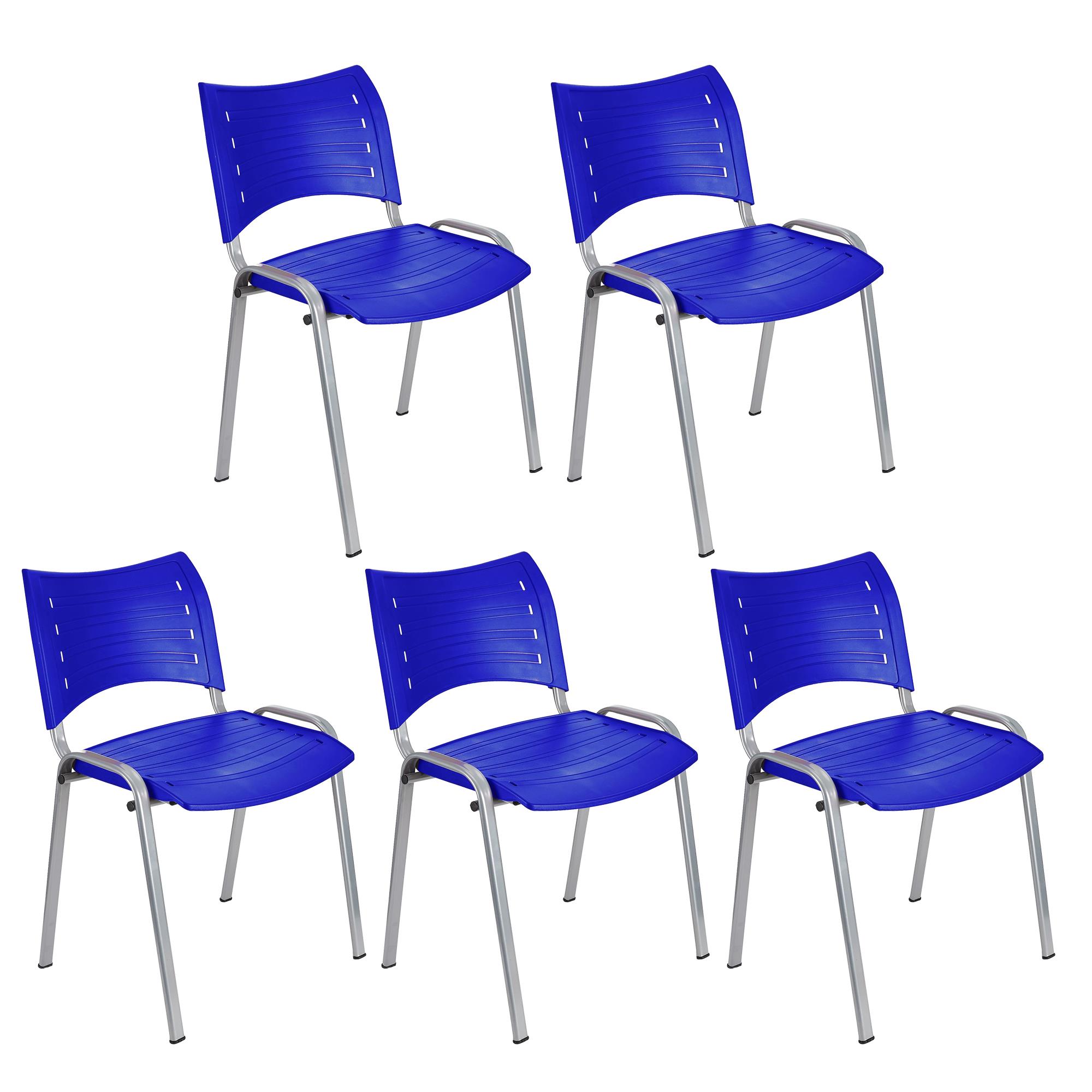 Lote 5 Cadeiras de Visita ELVA, Confortável e Prática, Pernas Cinza, Cor Azul