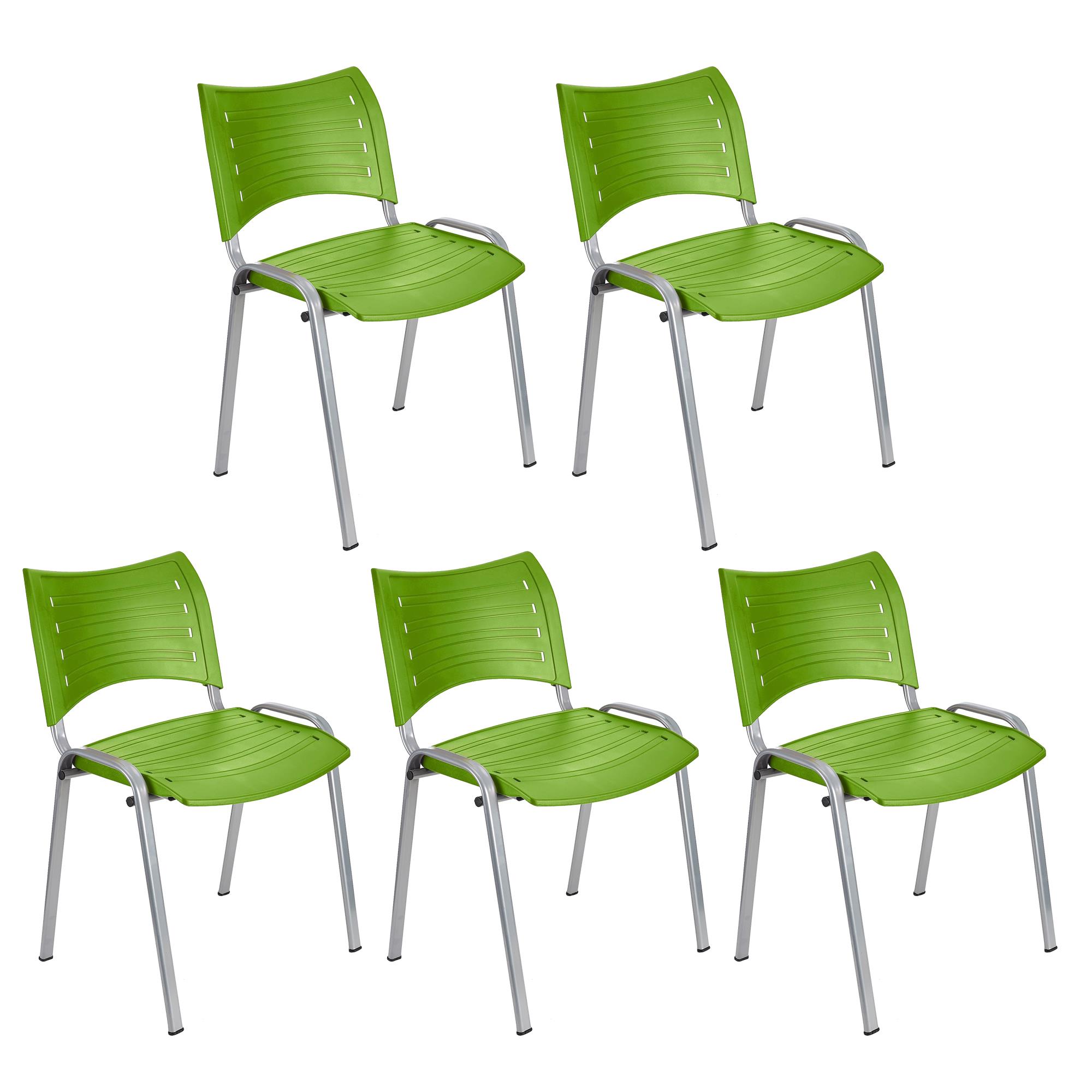 Lote 5 Cadeiras de Visita ELVA, Confortável e Prática, Pernas Cinza, Cor Verde