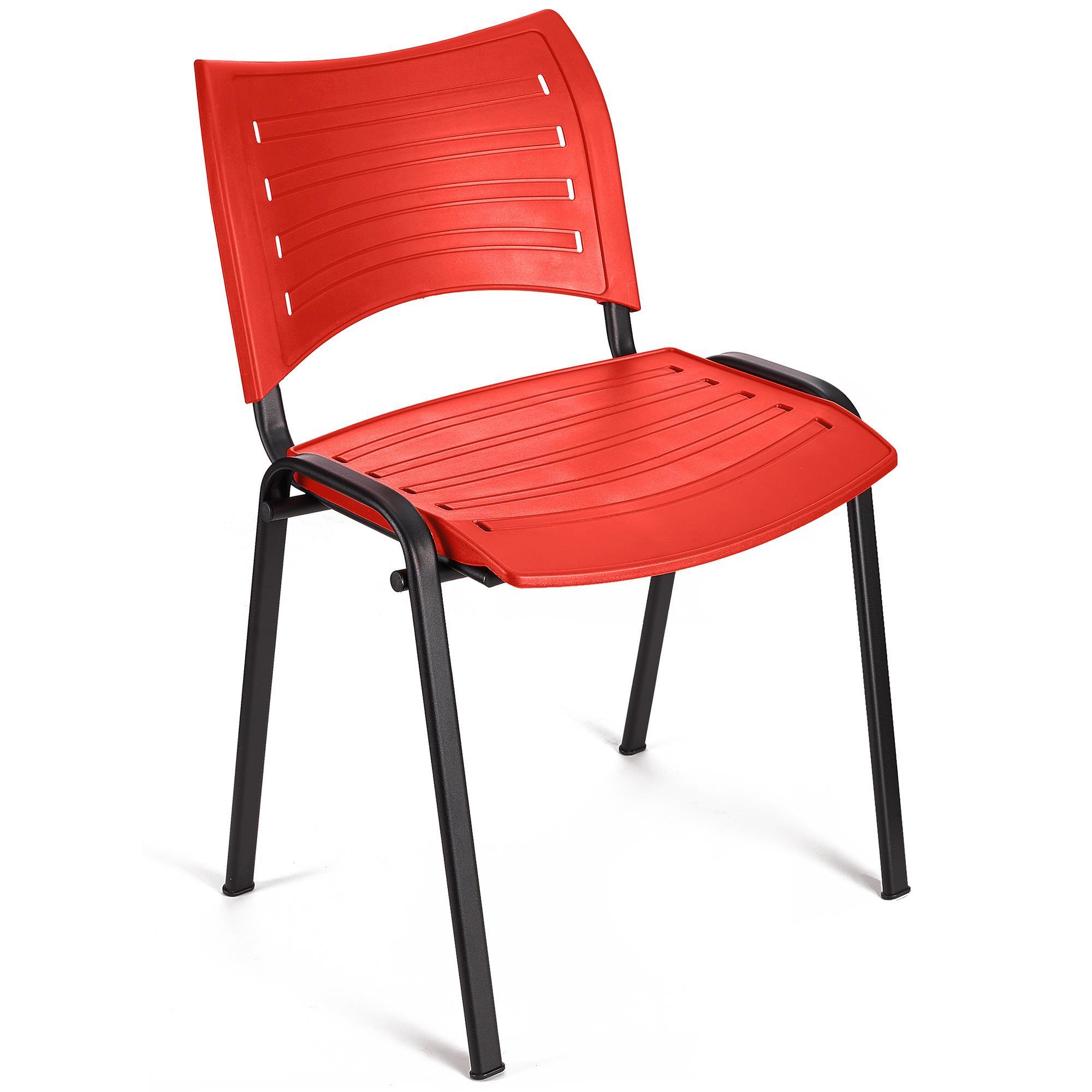Cadeira de Visita ELVA, Empilhável e Prática, Confortável, Pernas Pretas, Cor Vermelho