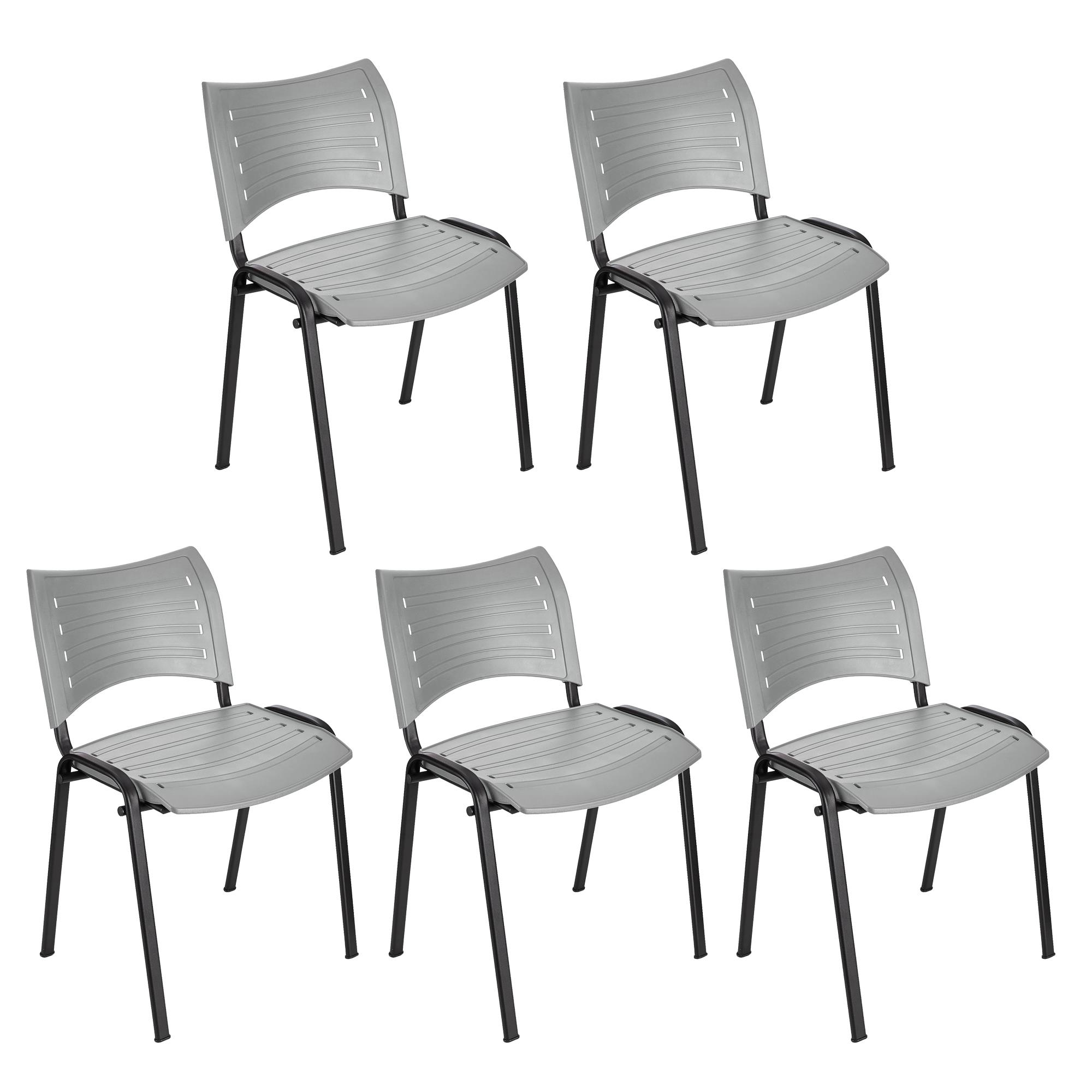 Lote 5 Cadeiras de Visita ELVA, Confortável e Prática, Pernas Pretas, Cor Cinzento