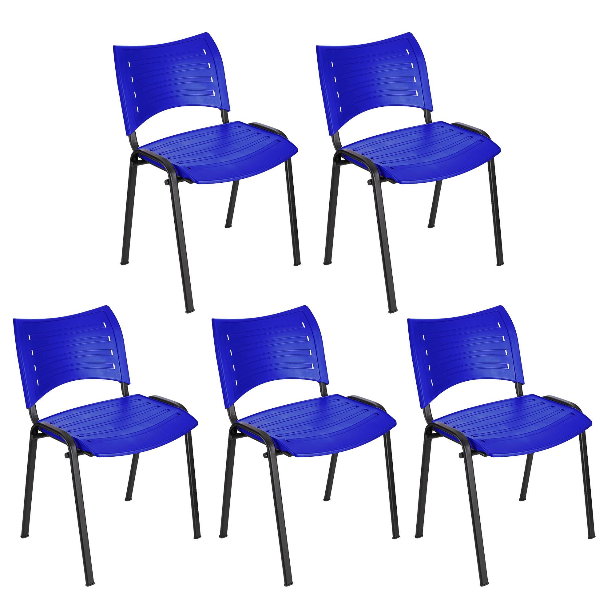 Lote 5 Cadeiras de Visita ELVA, Confortável e Prática, Pernas Pretas, Cor Azul