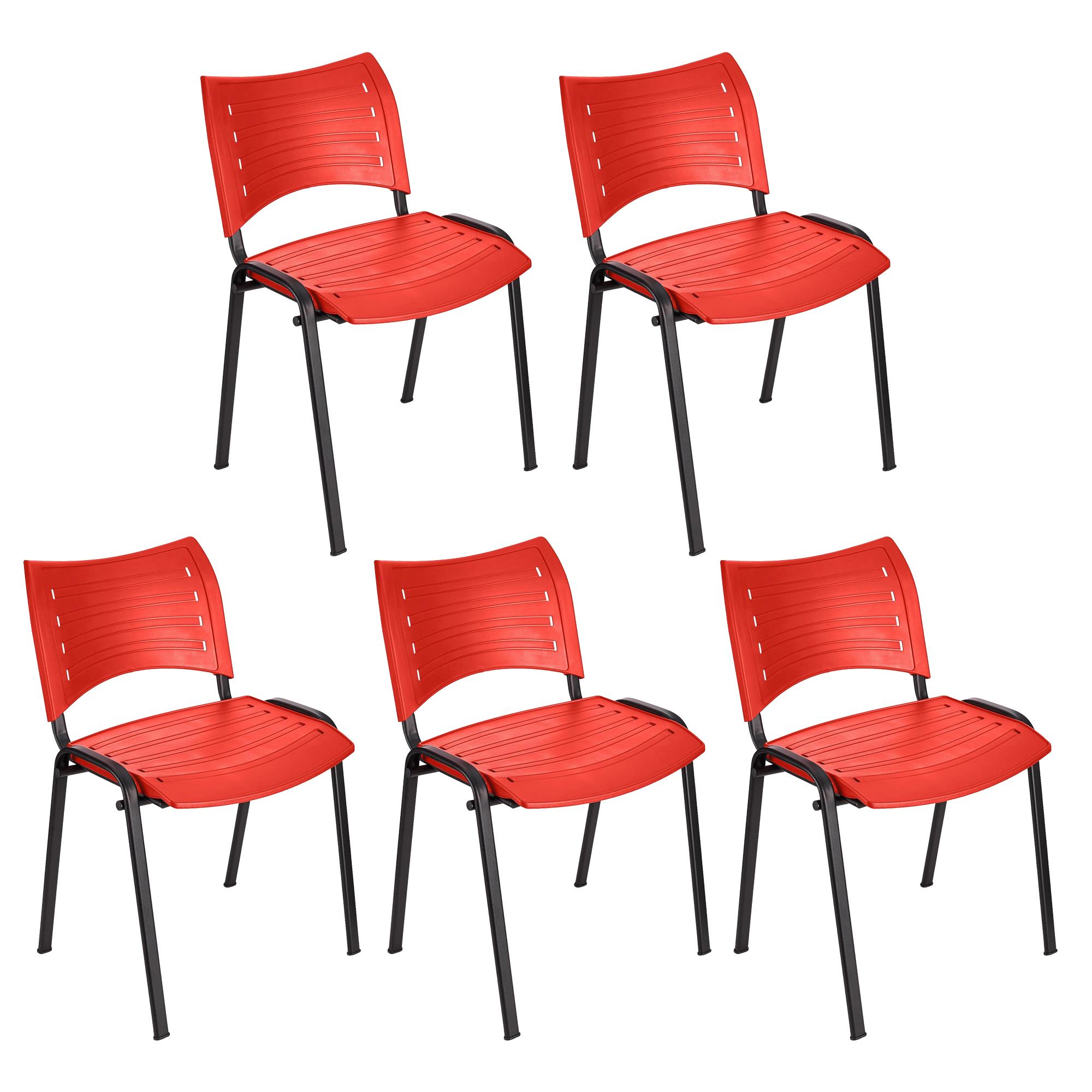Lote 5 Cadeiras de Visita ELVA, Confortável e Prática, Pernas Pretas, Cor Vermelho