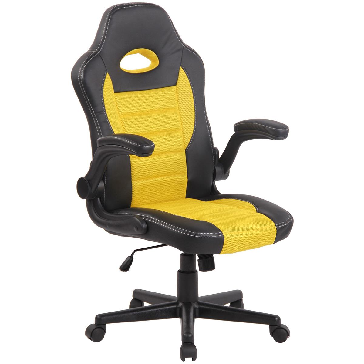 Cadeira de Computador Gaming LOTUS, apoia braços dobráveis, em pele malha transpirável cor amarelo