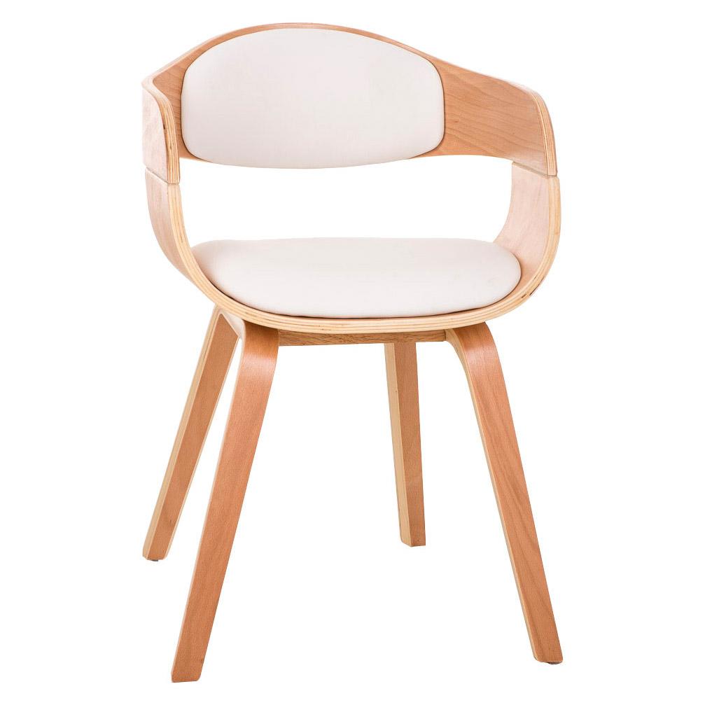 Cadeira de Visita BUTAN, Exclusivo Design, Em Madeira, Cor Faia, Em Pele Branco