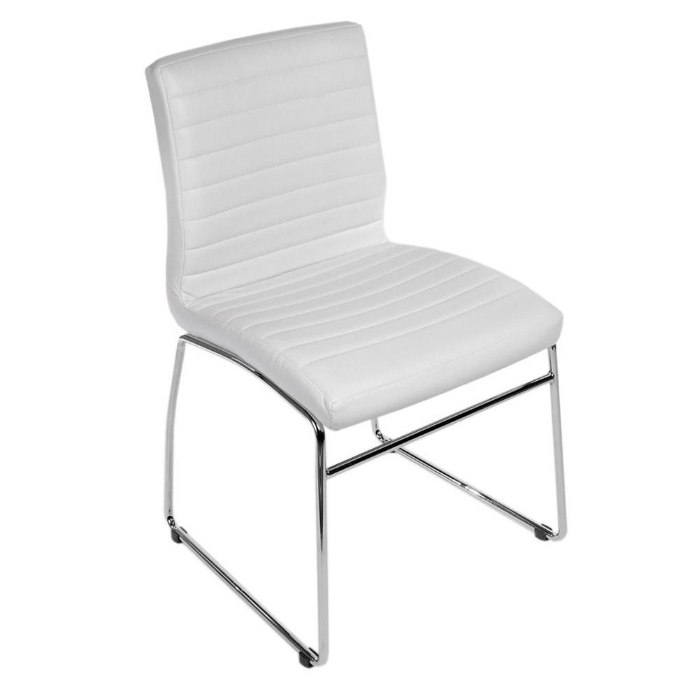 Cadeira de Visita LESA, Design Exclusivo, Acolchoado Extra com Costuras, Pele Cor Branco