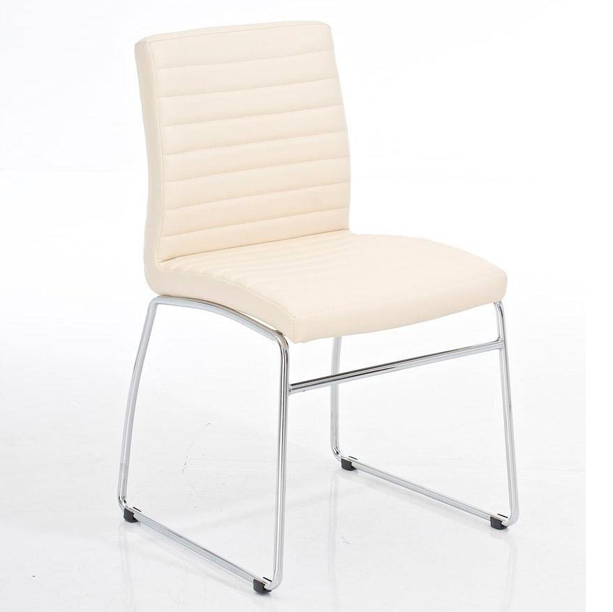 Cadeira de Visita LESA, Design Exclusivo, Acolchoado Extra com Costuras, Pele Cor Creme