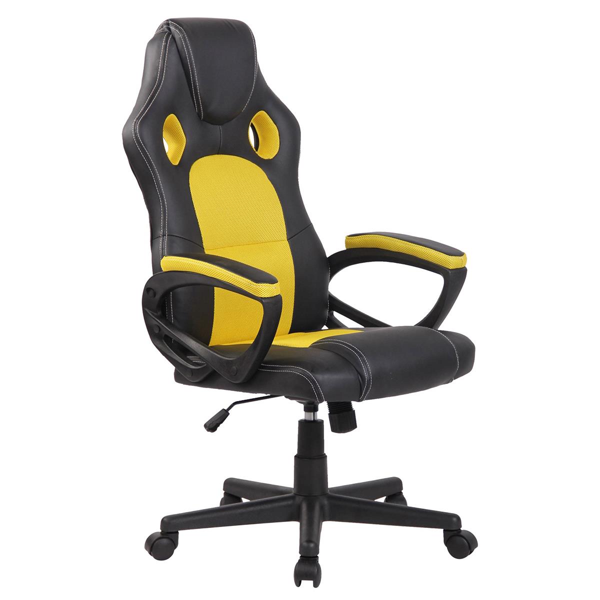 Cadeira Gaming MONTMELO, Design Desportivo, Em Pele e Pano, Cor Preto e Amarelo