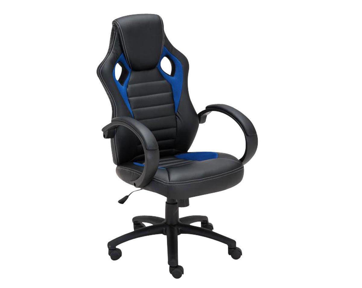 Cadeira Gaming ASCARI, Design Desportivo e Extra Comodidade, Pele e Tecido, Cor Preto e Azul
