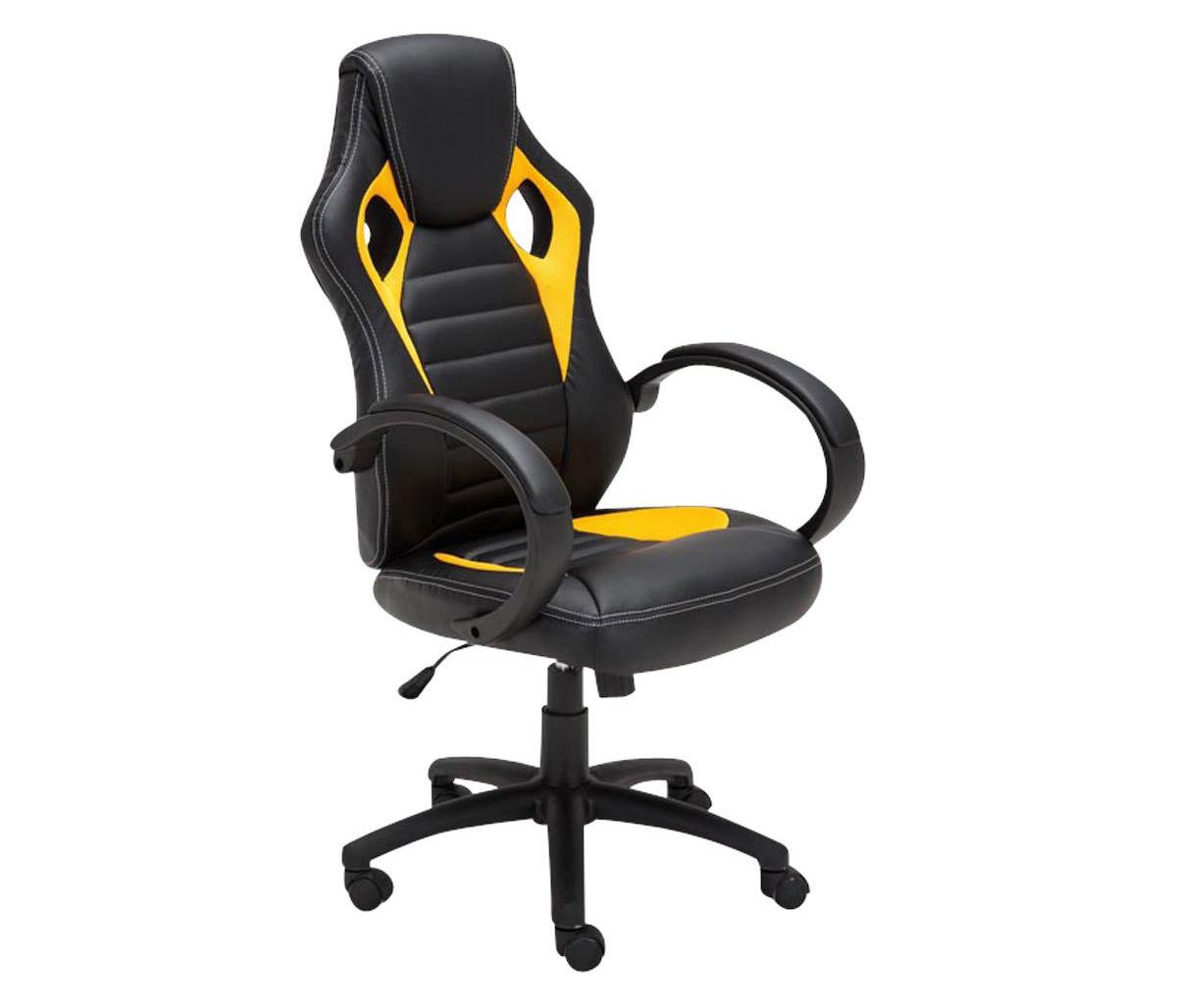 Cadeira Gaming ASCARI, Design Desportivo e Extra Comodidade, Pele e Tecido, Cor Preto e Amarelo