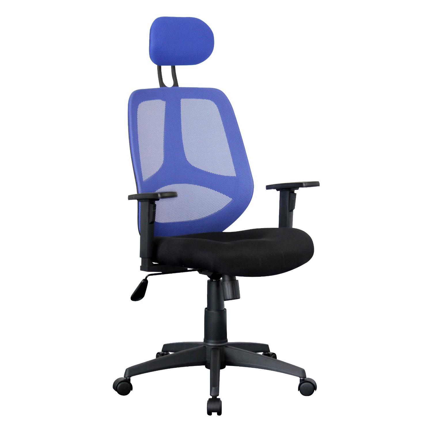 Cadeira Ergonómica DRAKE, Com Apoia Cabeças e braços Reguláveis, em Malha respirável, Em Azul / Preto