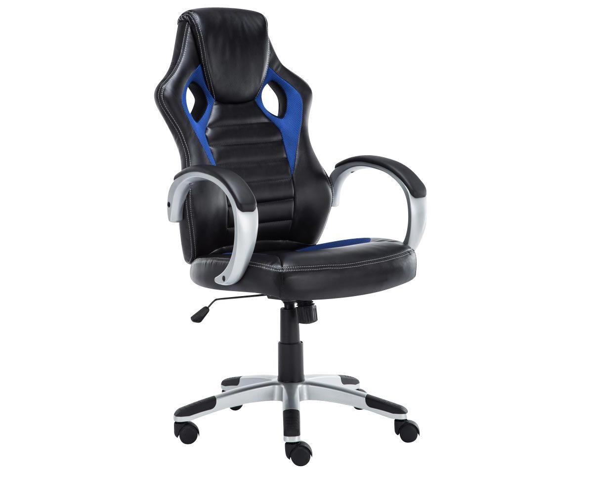 Cadeira Gaming ASCARI PRO, Design Desportivo e Máxima Comodidade, Pele e Pano, em Preto e Azul