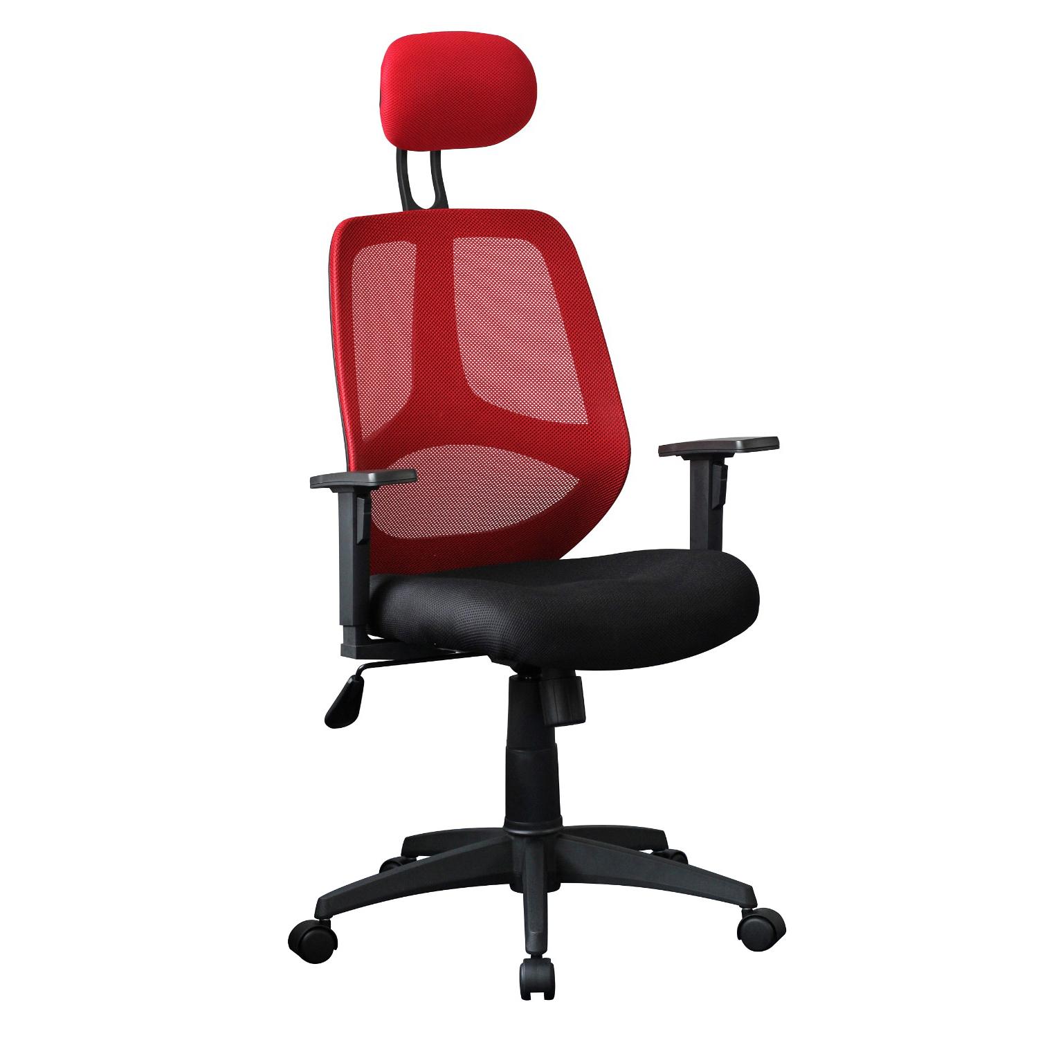 Cadeira Ergonómica DRAKE, Com Apoia Cabeças e braços Reguláveis, em Malha respirável, Em Vermelho / Preto