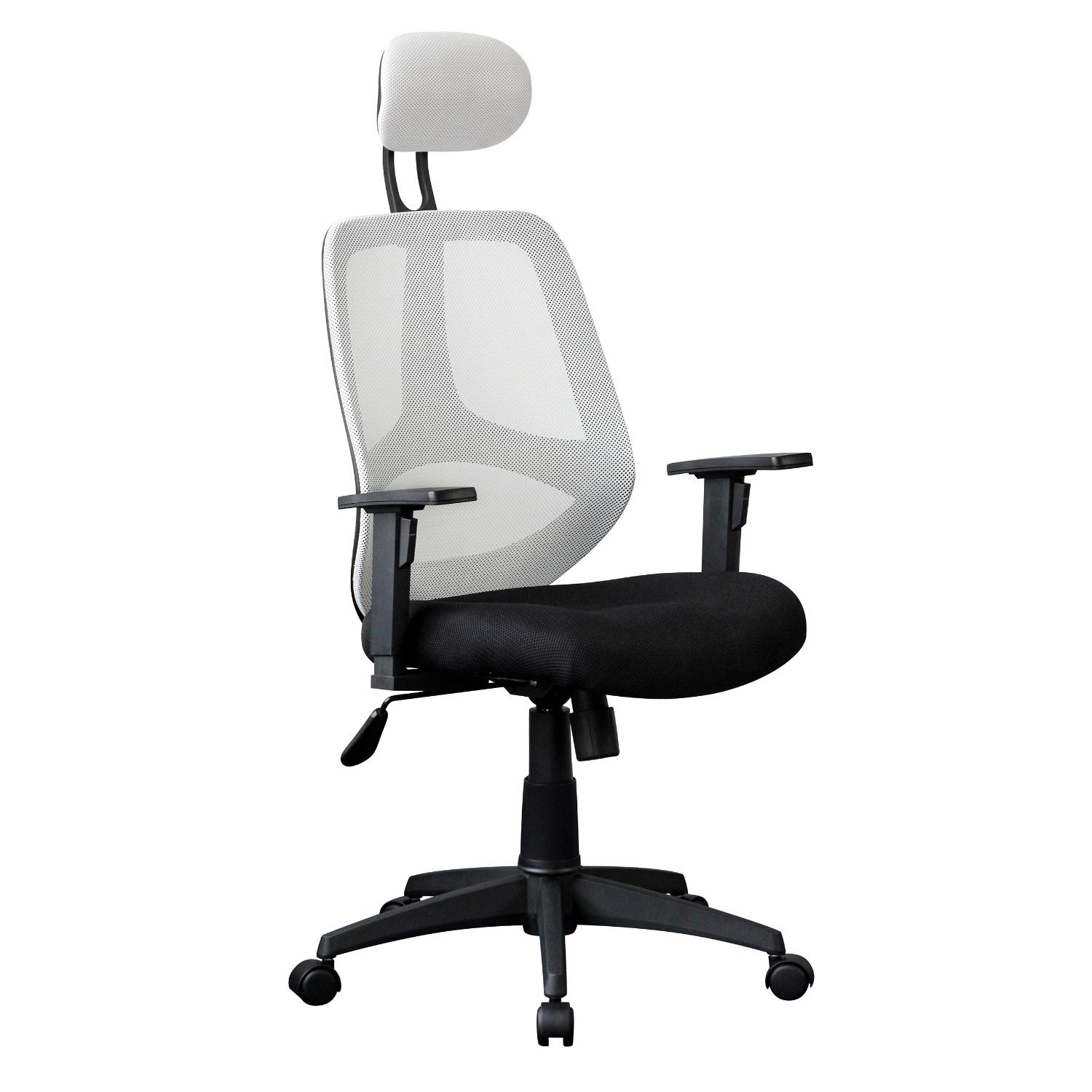 Cadeira Ergonómica DRAKE, Com Apoia Cabeças e braços Reguláveis, em Malha respirável, Em Branco / Preto