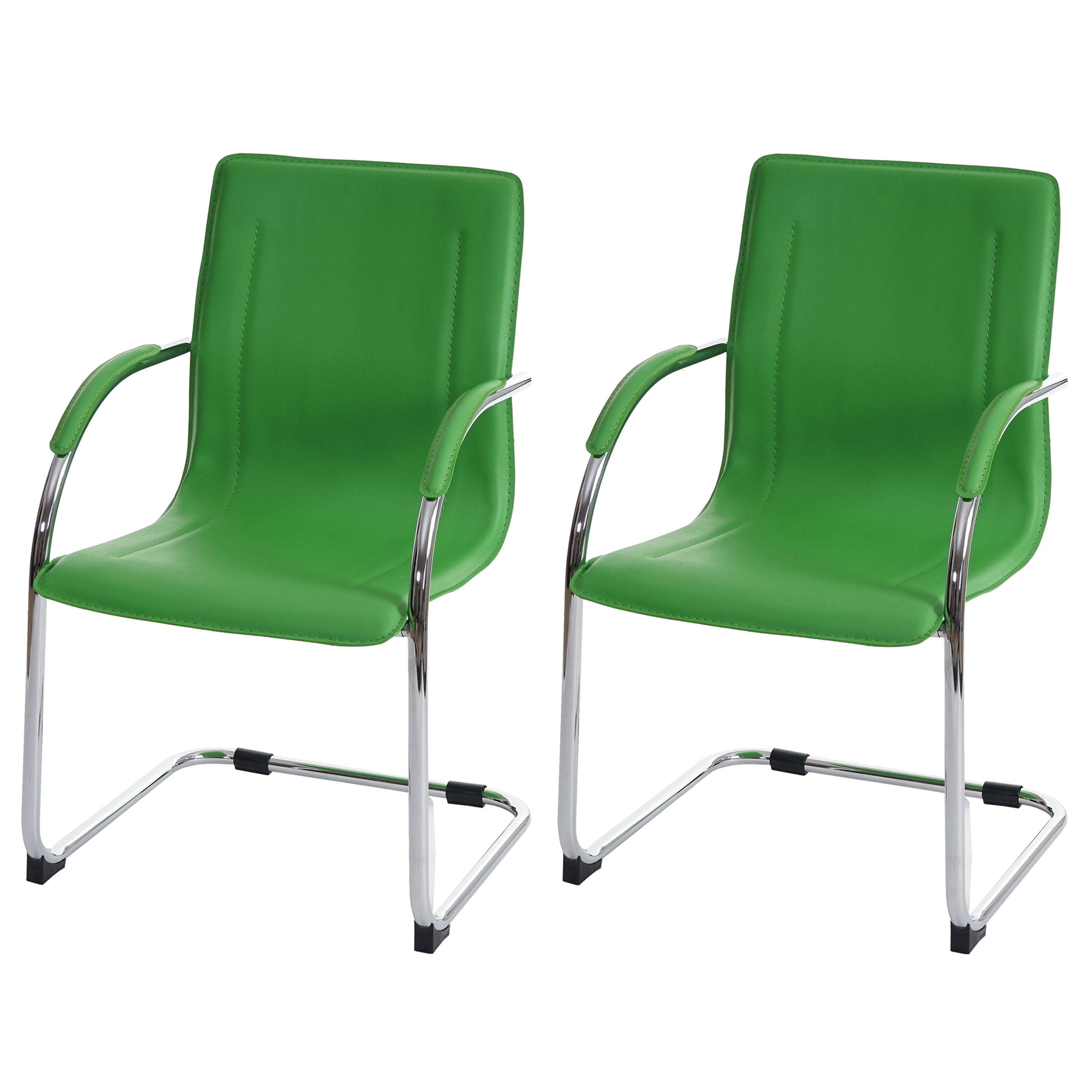 Lote de 2 Cadeiras de Visita ZEUS, Estrutura Metálica, Forrado em Pele, Cor Verde