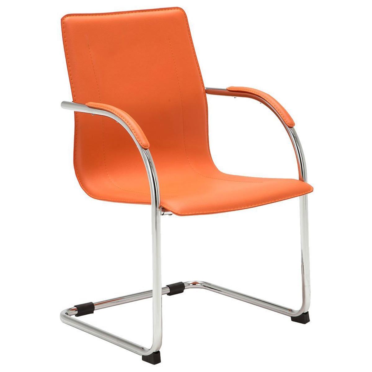 Cadeira de Visita FLAP, Estrutura Metálica, Design Moderno, Em Pele, Cor Laranja