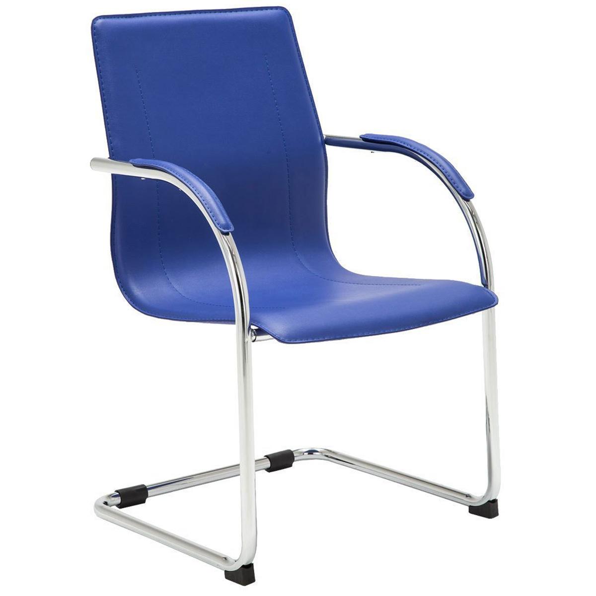 Cadeira de Visita FLAP, Estrutura Metálica, Design Moderno, Em Pele, Cor Azul