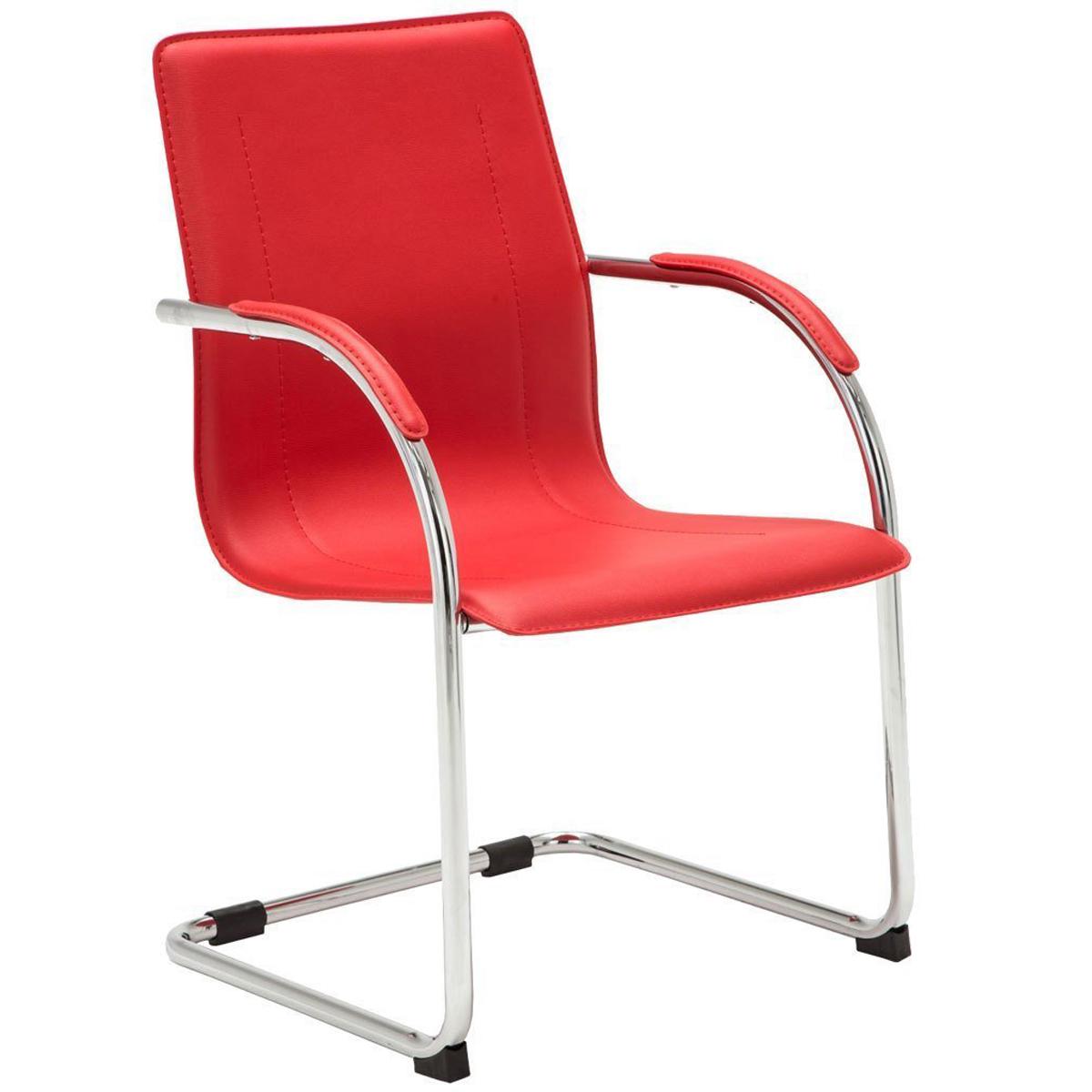 Cadeira de Visita FLAP, Estrutura Metálica, Design Moderno, Em Pele, Cor Vermelho