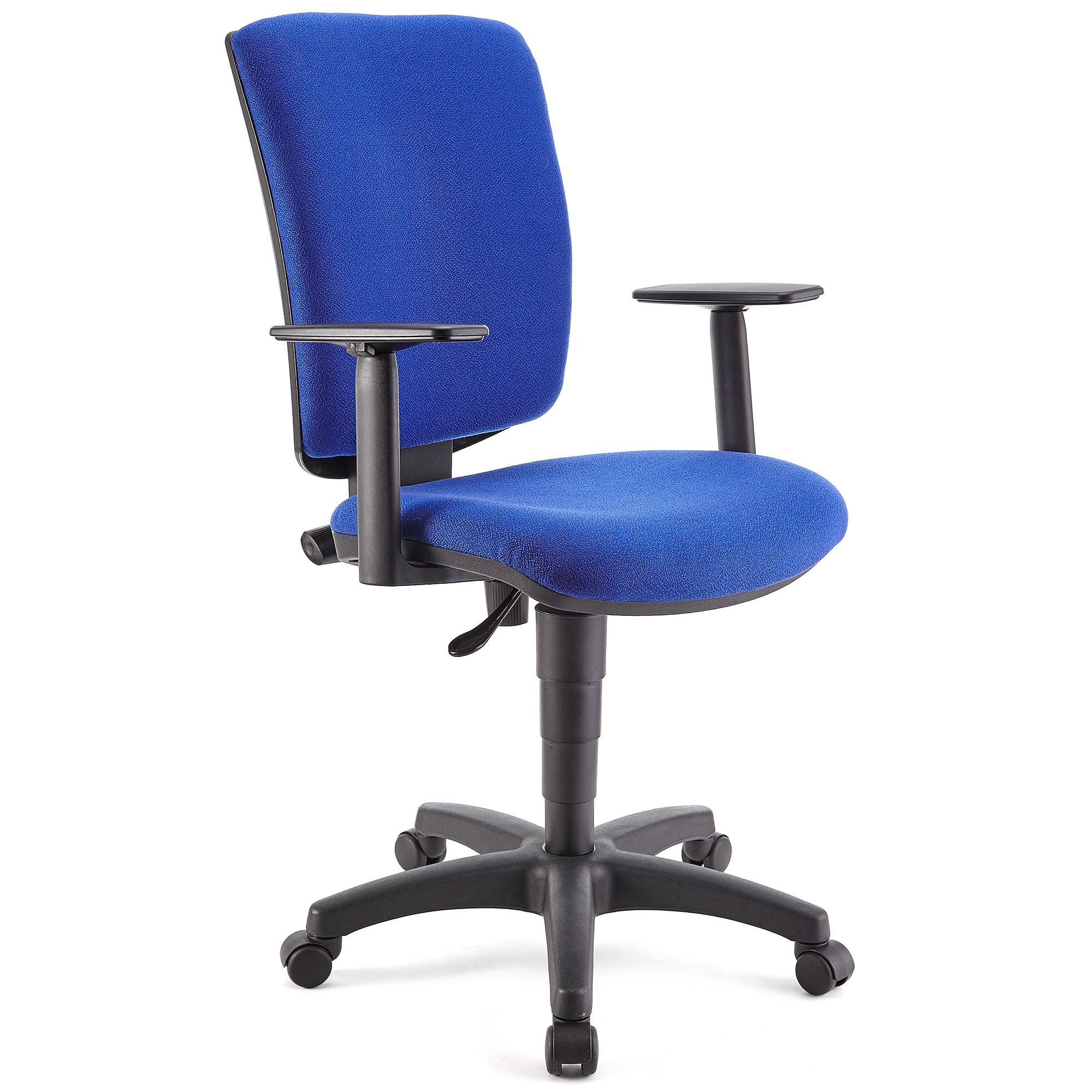 Cadeira de escritório ATLAS PLUS, Encosto e Braços Ajustáveis, Bom Acolchoado, Em Pano Azul