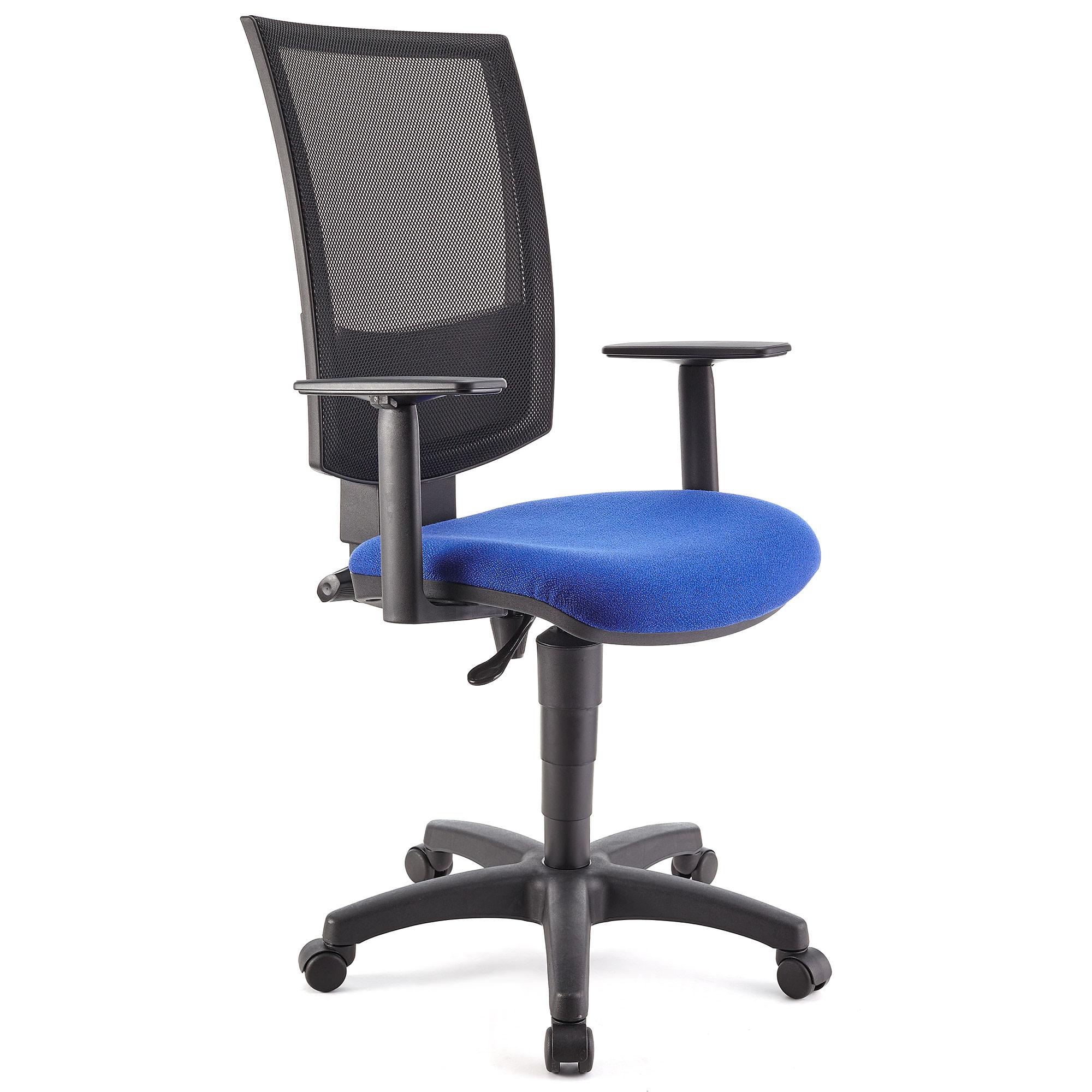 Cadeira de Escritório PANDORA PLUS, Encosto em Malha, Braços Ajustáveis, Bom Acolchoado, em Azul