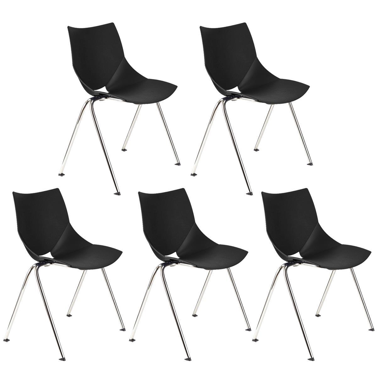 Lote 5 Cadeiras de Visita AMIR, Confortável e Prática, Empilhável, Cor Preto