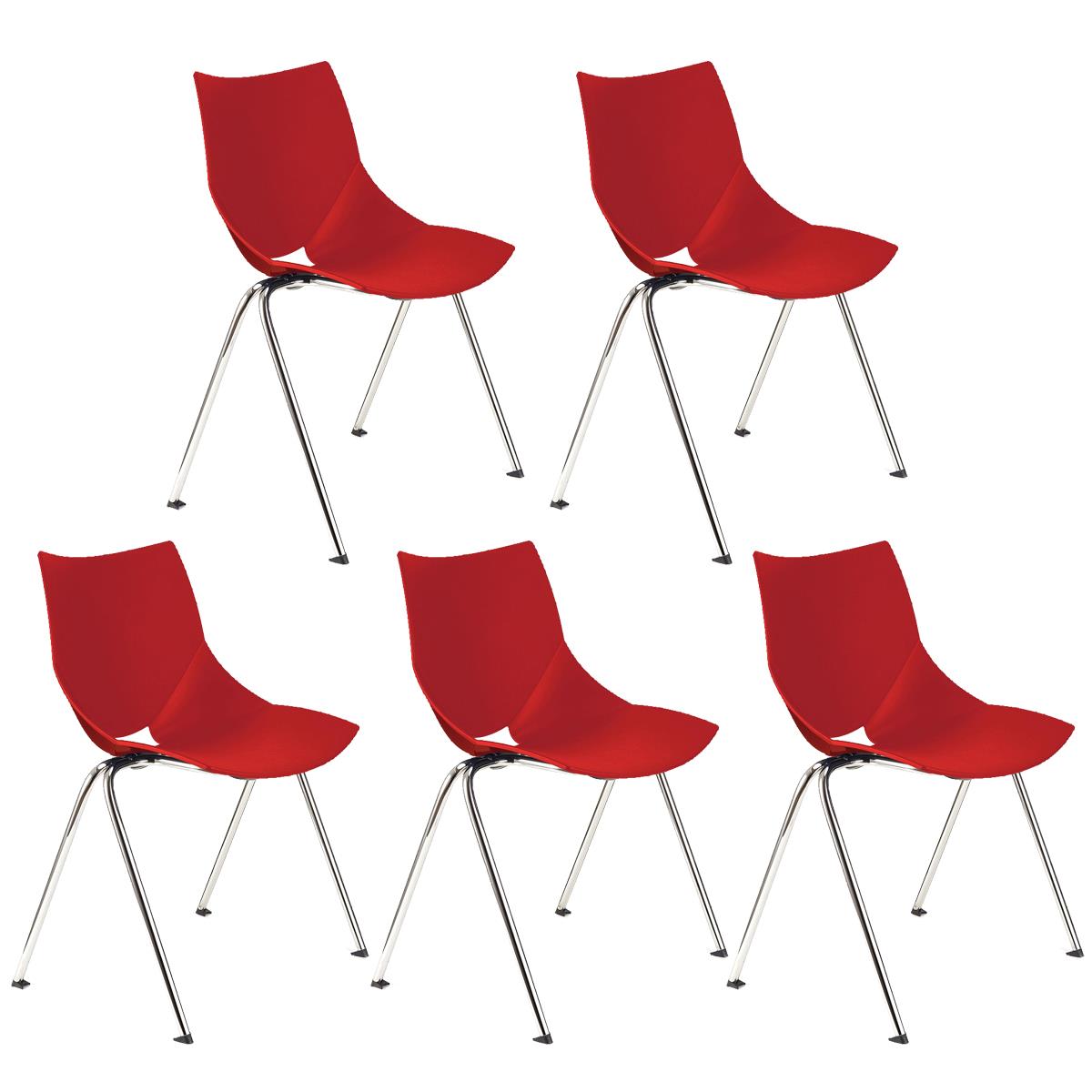 Lote 5 Cadeiras de Visita AMIR, Confortável e Prática, Empilhável, Cor Vermelho