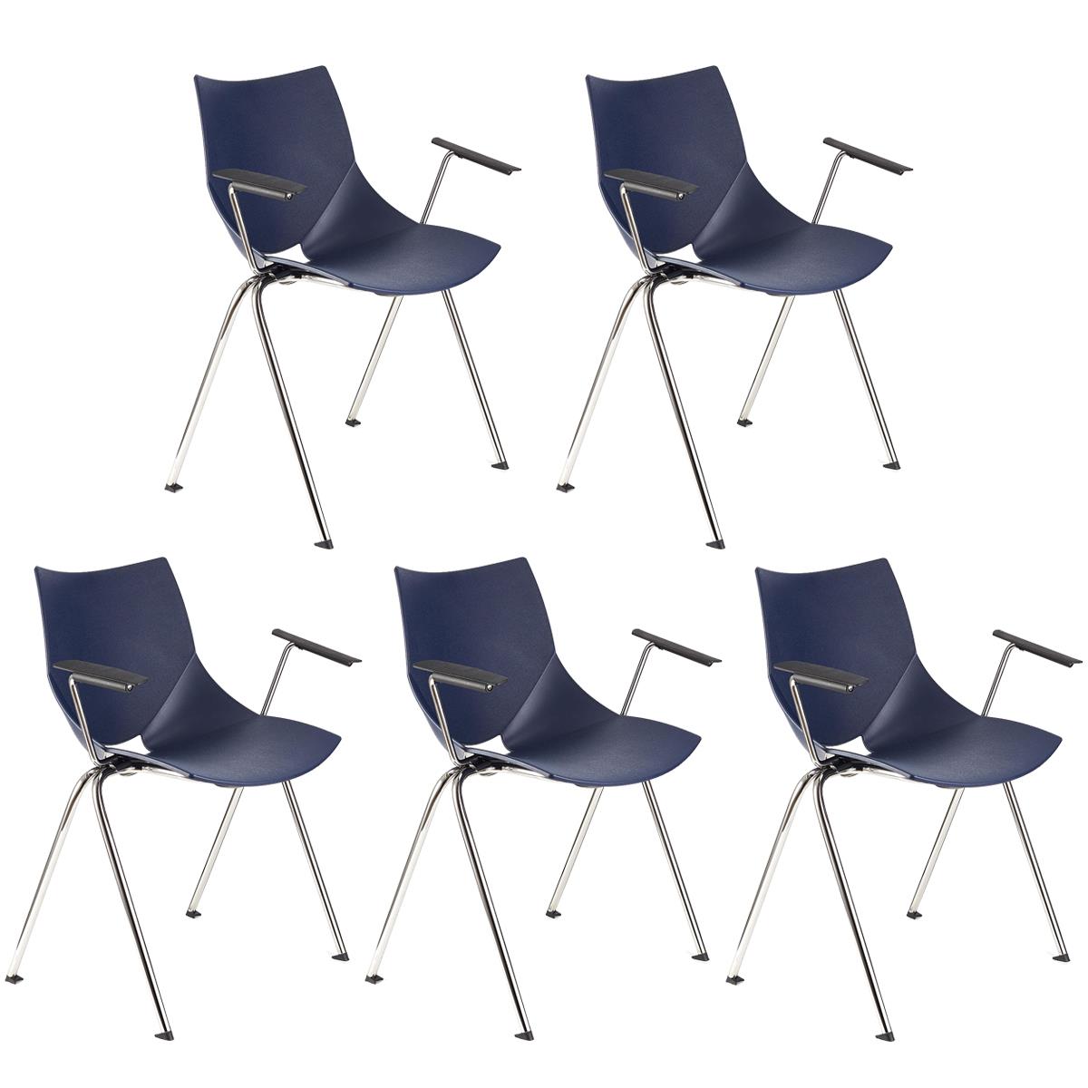 Lote 5 Cadeiras de Visita AMIR COM BRAÇOS, Confortável e Empilhável, Cor Azul