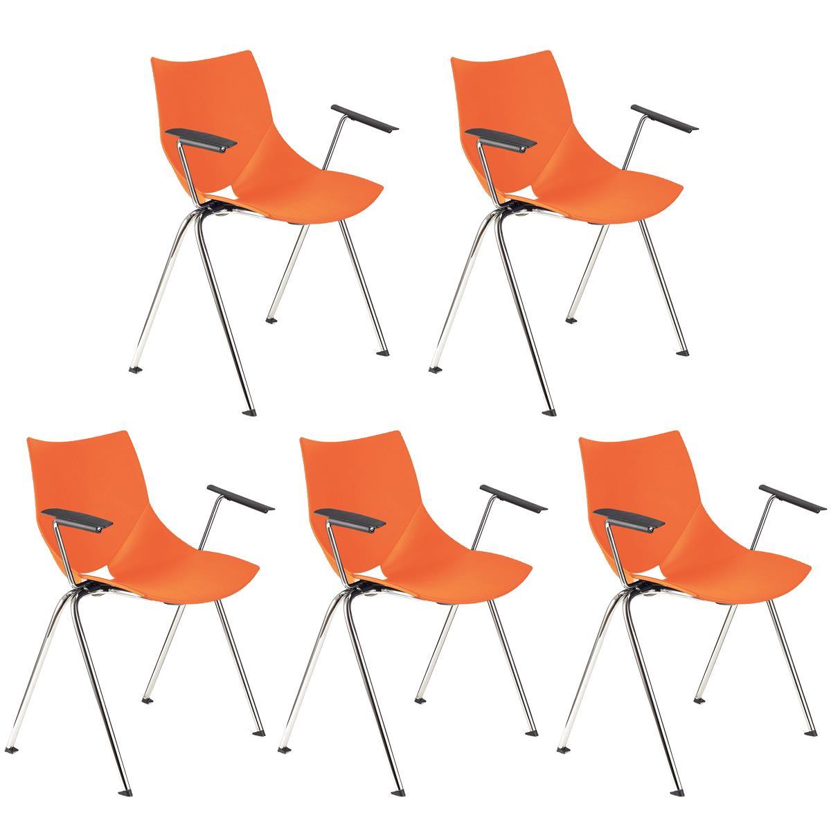 Lote 5 Cadeiras de Visita AMIR COM BRAÇOS, Confortável e Empilhável, Cor Laranja