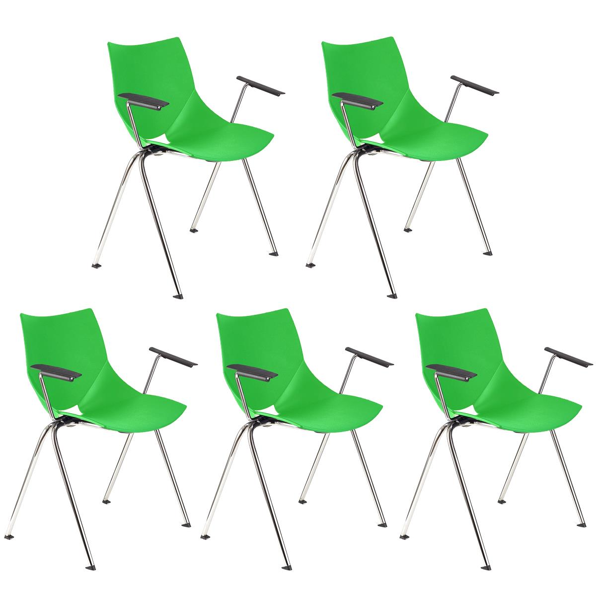 Lote 5 Cadeiras de Visita AMIR COM BRAÇOS, Confortável e Empilhável, Cor Verde
