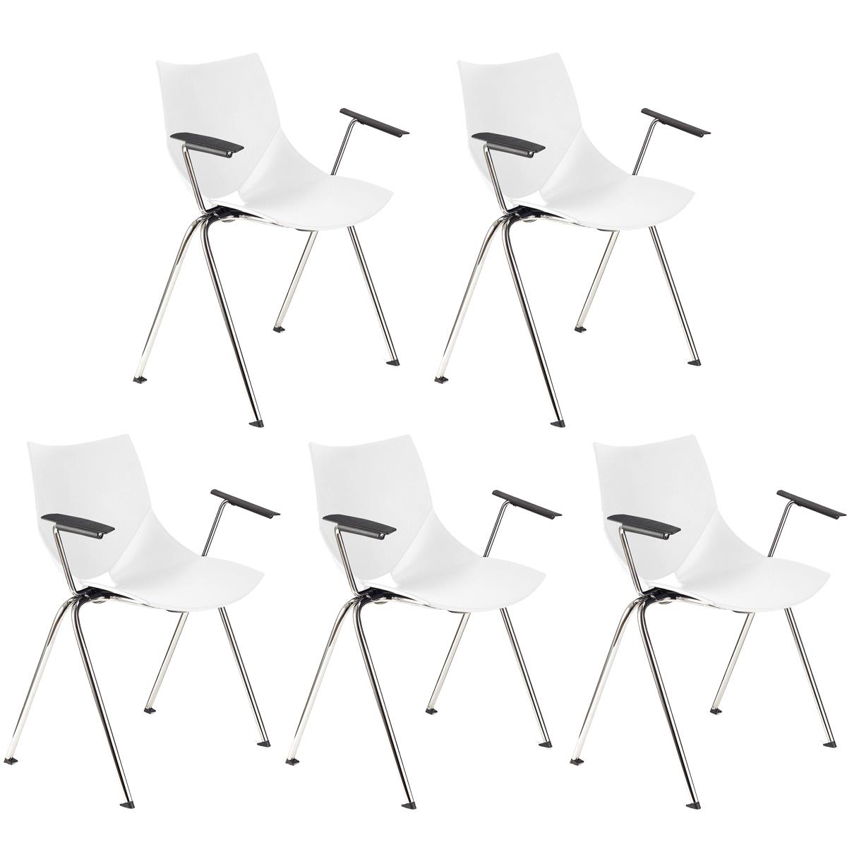 Lote 5 Cadeiras de Visita AMIR COM BRAÇOS, Confortável e Empilhável, Cor Branco