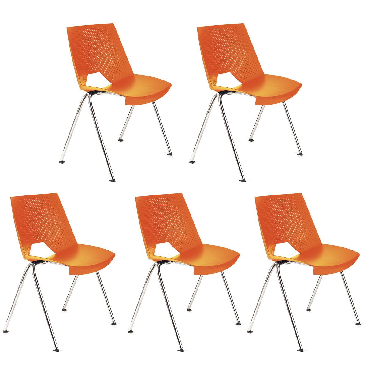 Lote 5 Cadeiras de Visita ENZO, Confortável e Prática, Empilhável, Cor Laranja