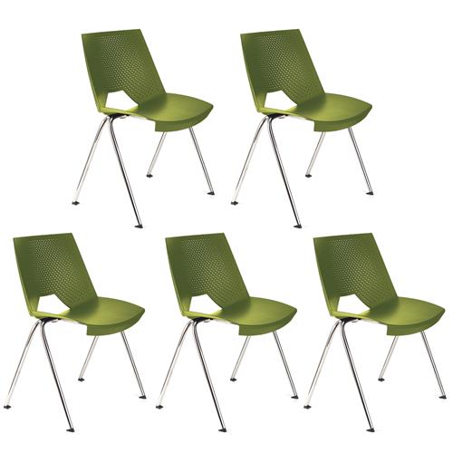 Lote 5 Cadeiras de Visita ENZO, Confortável e Prática, Empilhável, Cor Verde