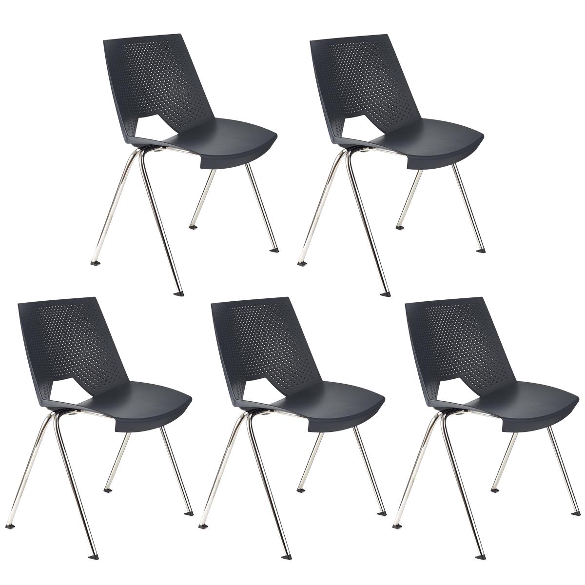 Lote 5 Cadeiras de Visita ENZO, Confortável e Prática, Empilhável, Cor Cinzento