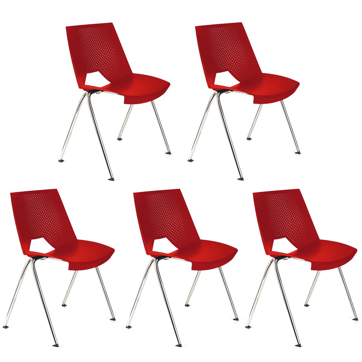 Lote 5 Cadeiras de Visita ENZO, Confortável e Prática, Empilhável, Cor Vermelho