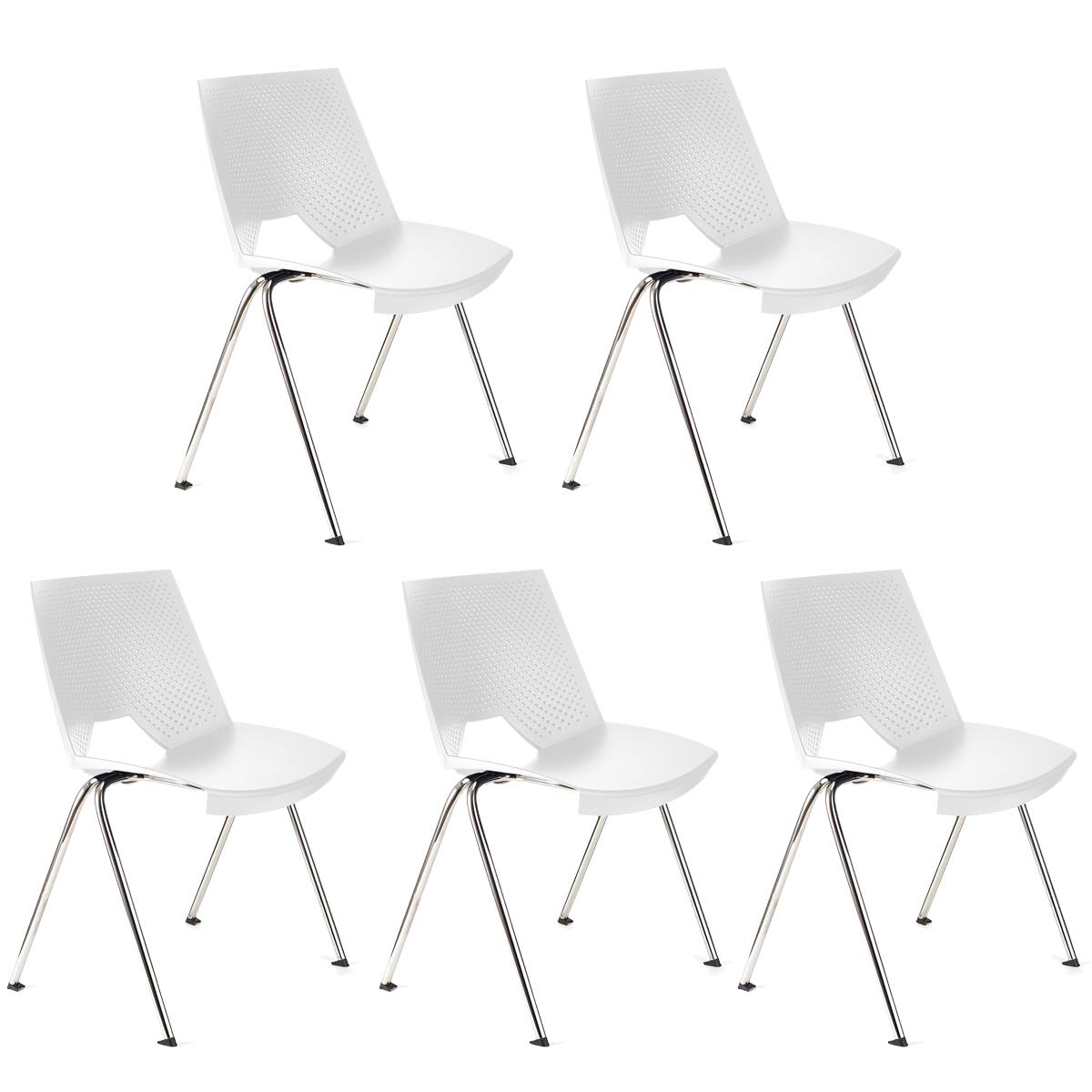 Lote 5 Cadeiras de Visita ENZO, Confortável e Prática, Empilhável, Cor Branco