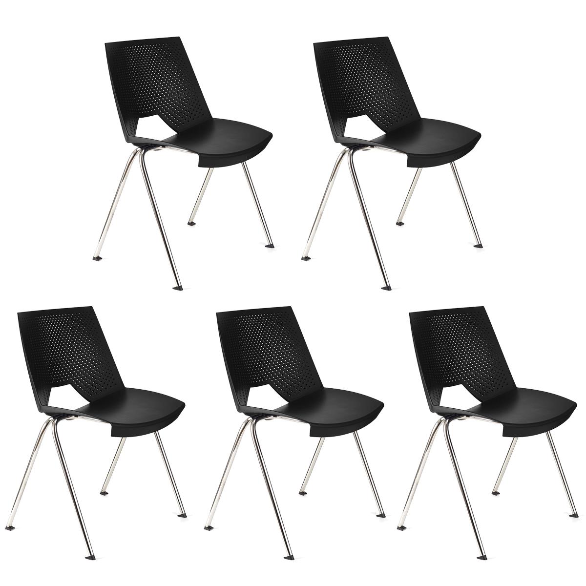 Lote 5 Cadeiras de Visita ENZO, Confortável e Prática, Empilhável, Cor Preto