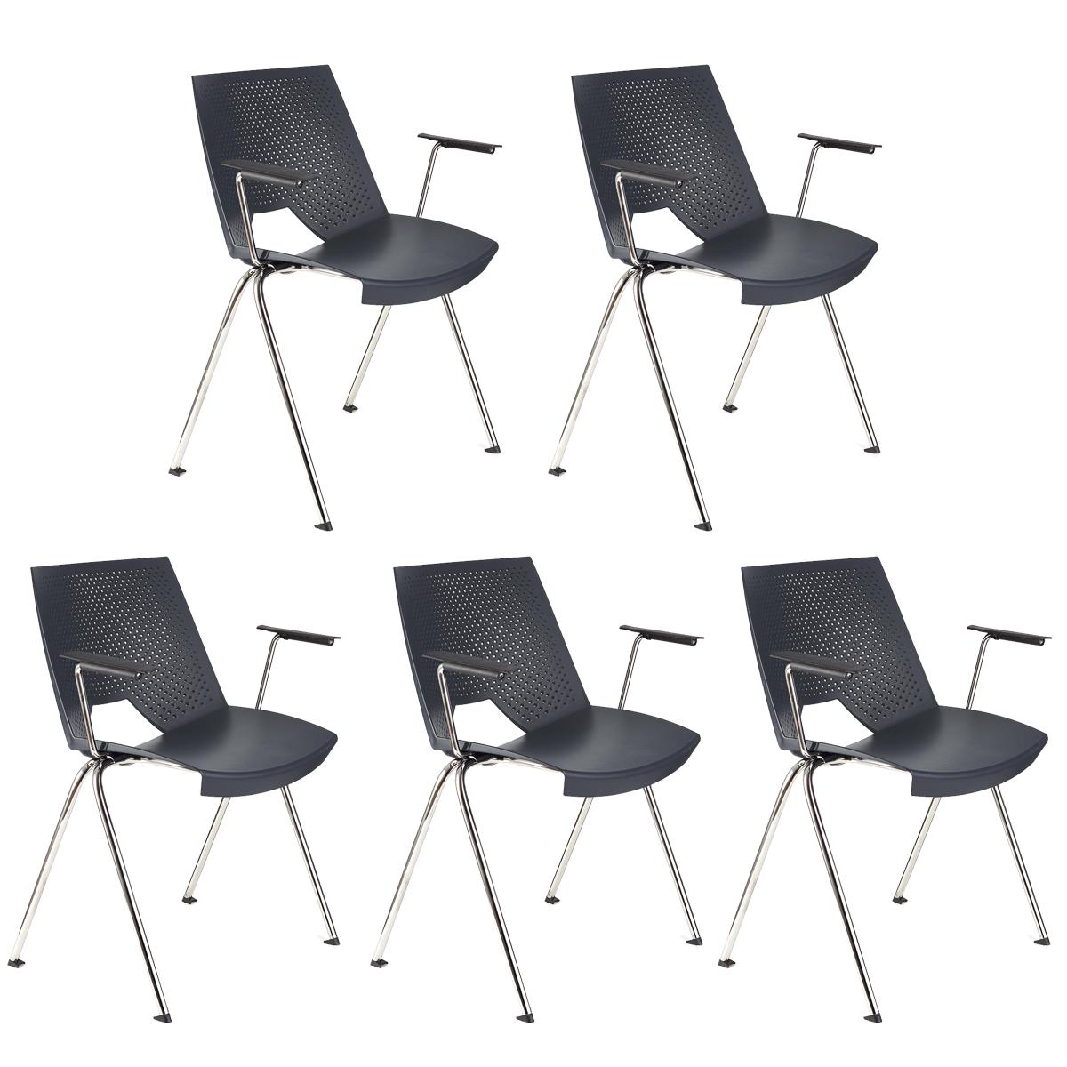 Lote 5 Cadeiras de Visita ENZO COM BRAÇOS, Confortável e Empilhável, Cor Azul