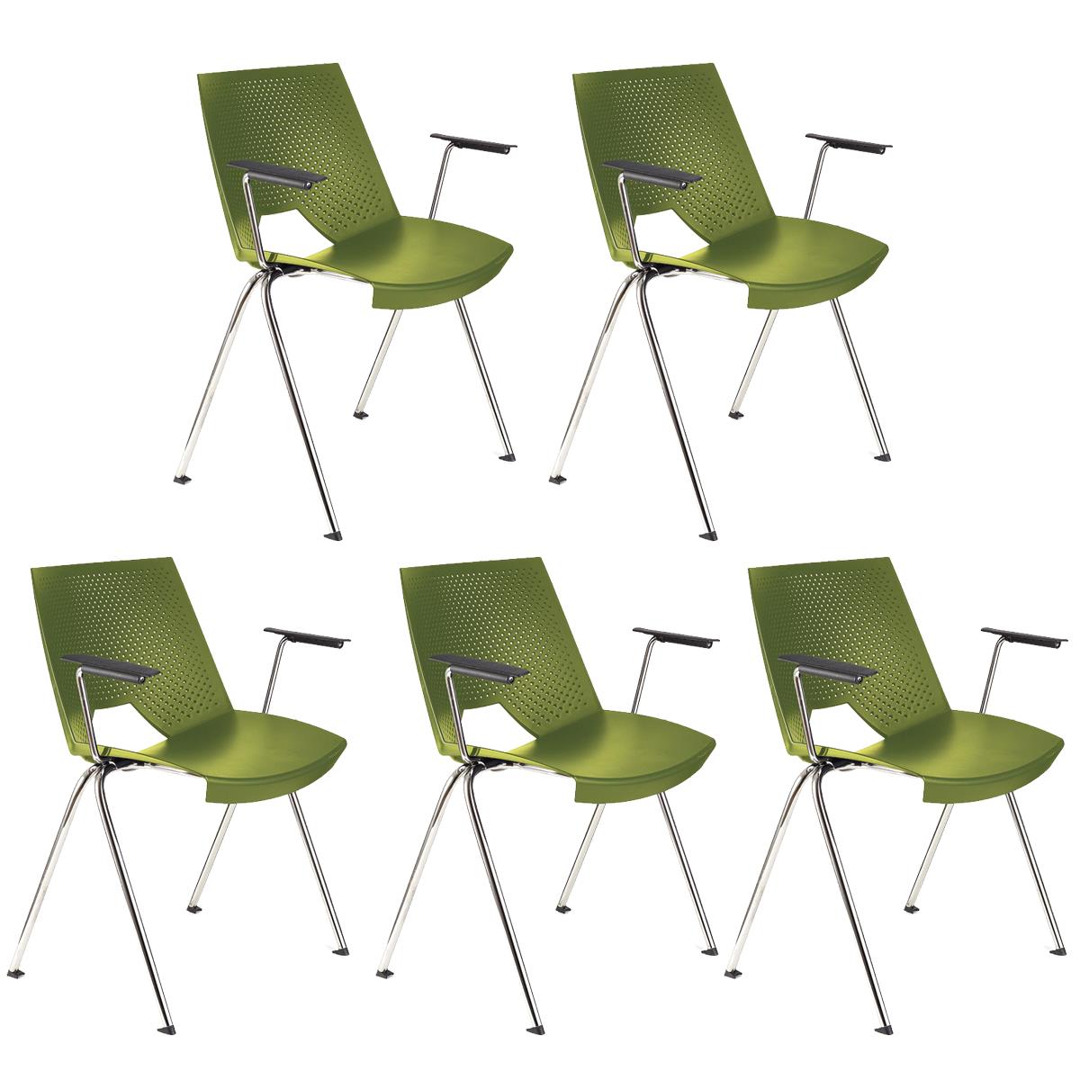 Lote 5 Cadeiras de Visita ENZO COM BRAÇOS, Confortável e Empilhável, Cor Verde
