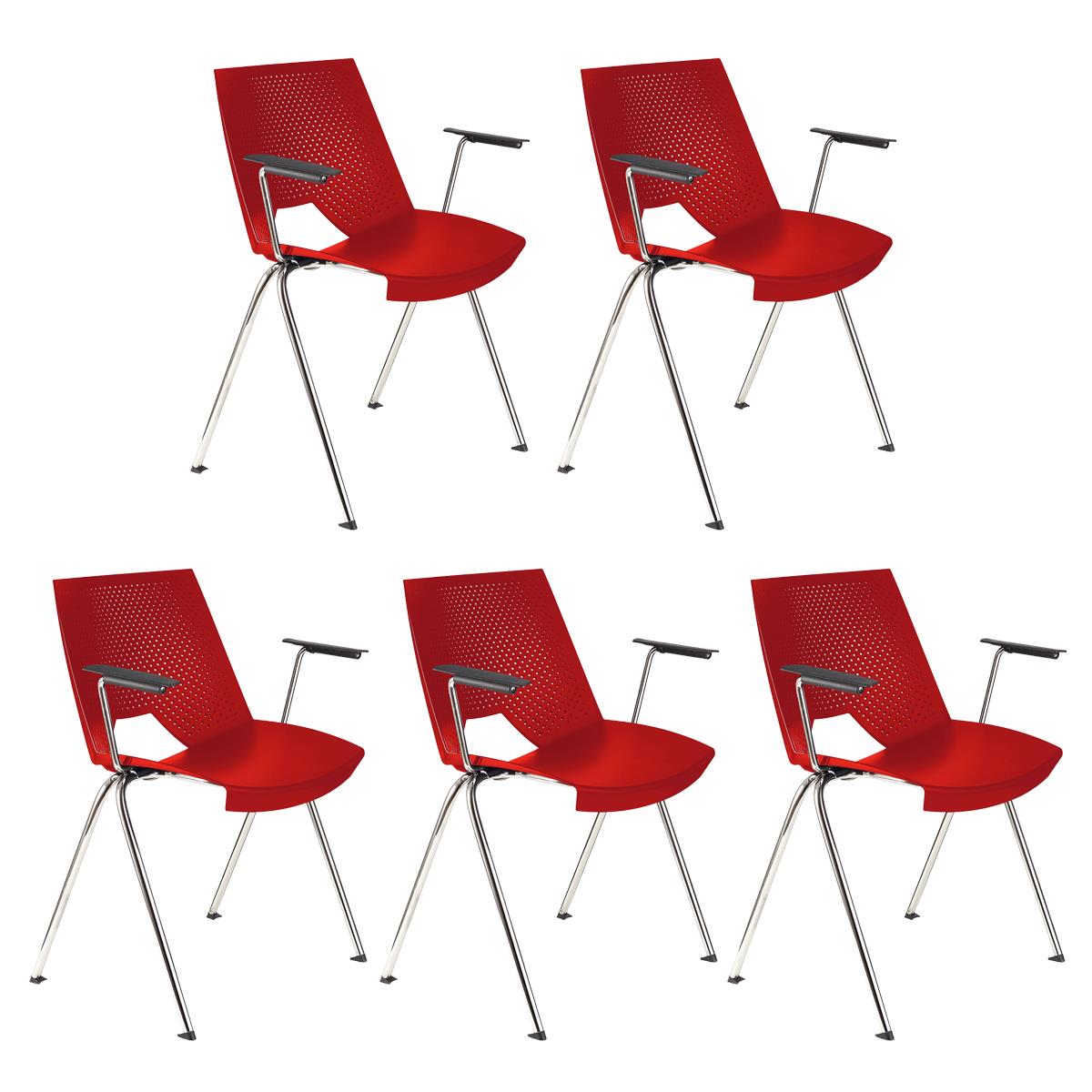Lote 5 Cadeiras de Visita ENZO COM BRAÇOS, Confortável e Empilhável, Cor Vermelho