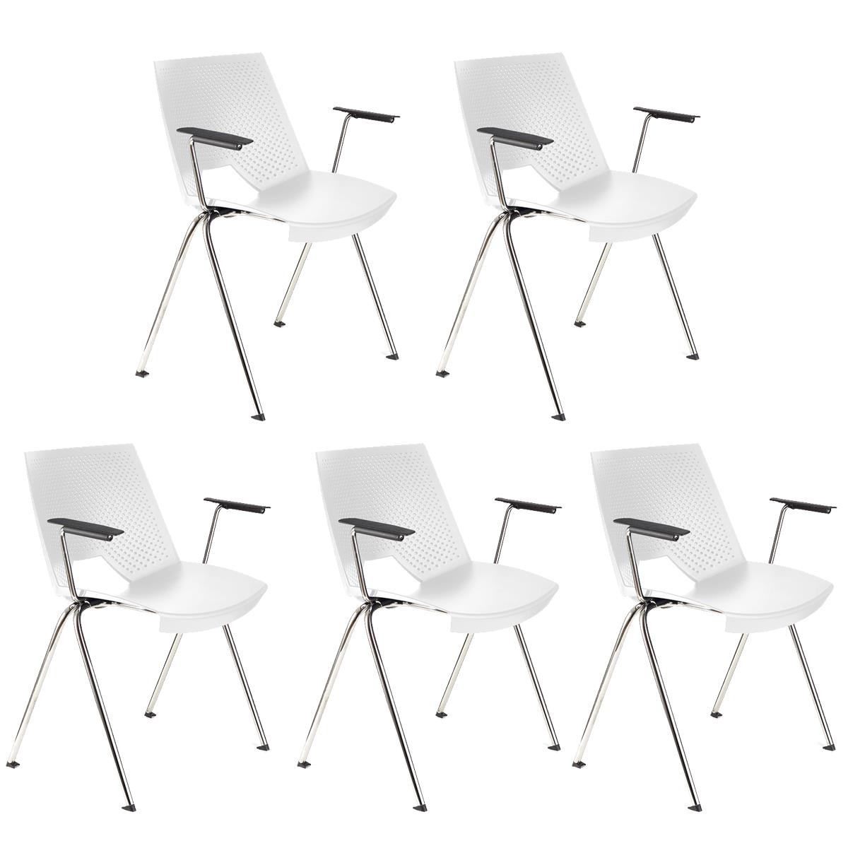 Lote 5 Cadeiras de Visita ENZO COM BRAÇOS, Confortável e Empilhável, Cor Branco