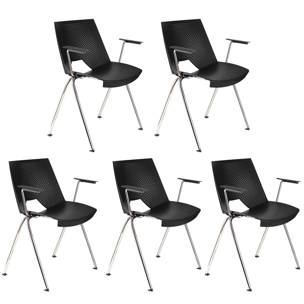 Lote 5 Cadeiras de Visita ENZO COM BRAÇOS, Confortável e Empilhável, Cor Preto