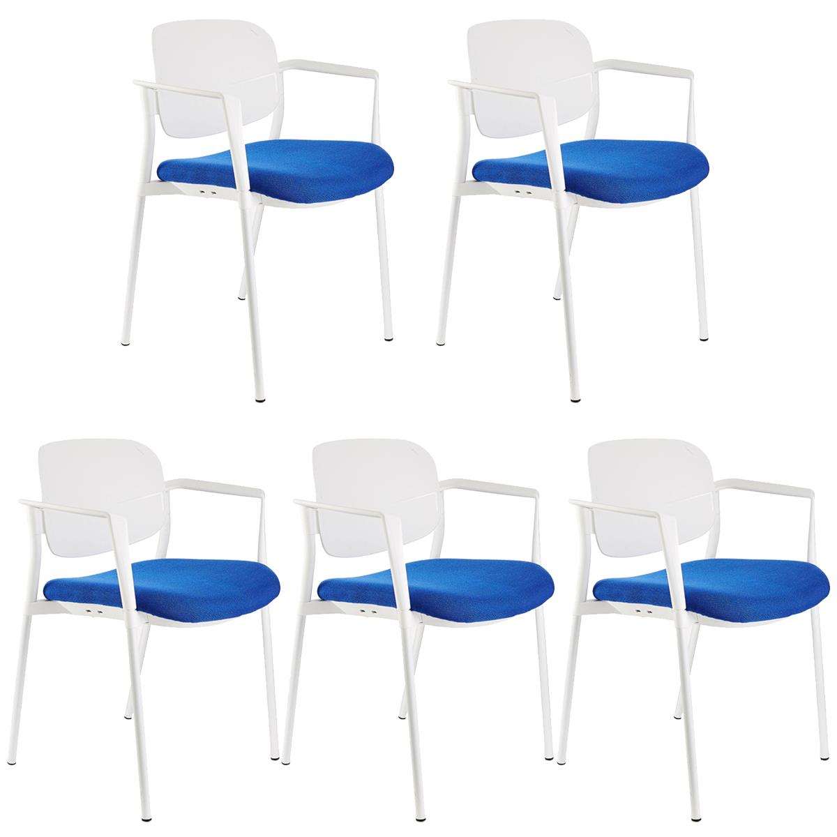Lote 5 Cadeiras de Visita ERIC COM BRAÇOS, Confortável e Empilhável, Cor Azul